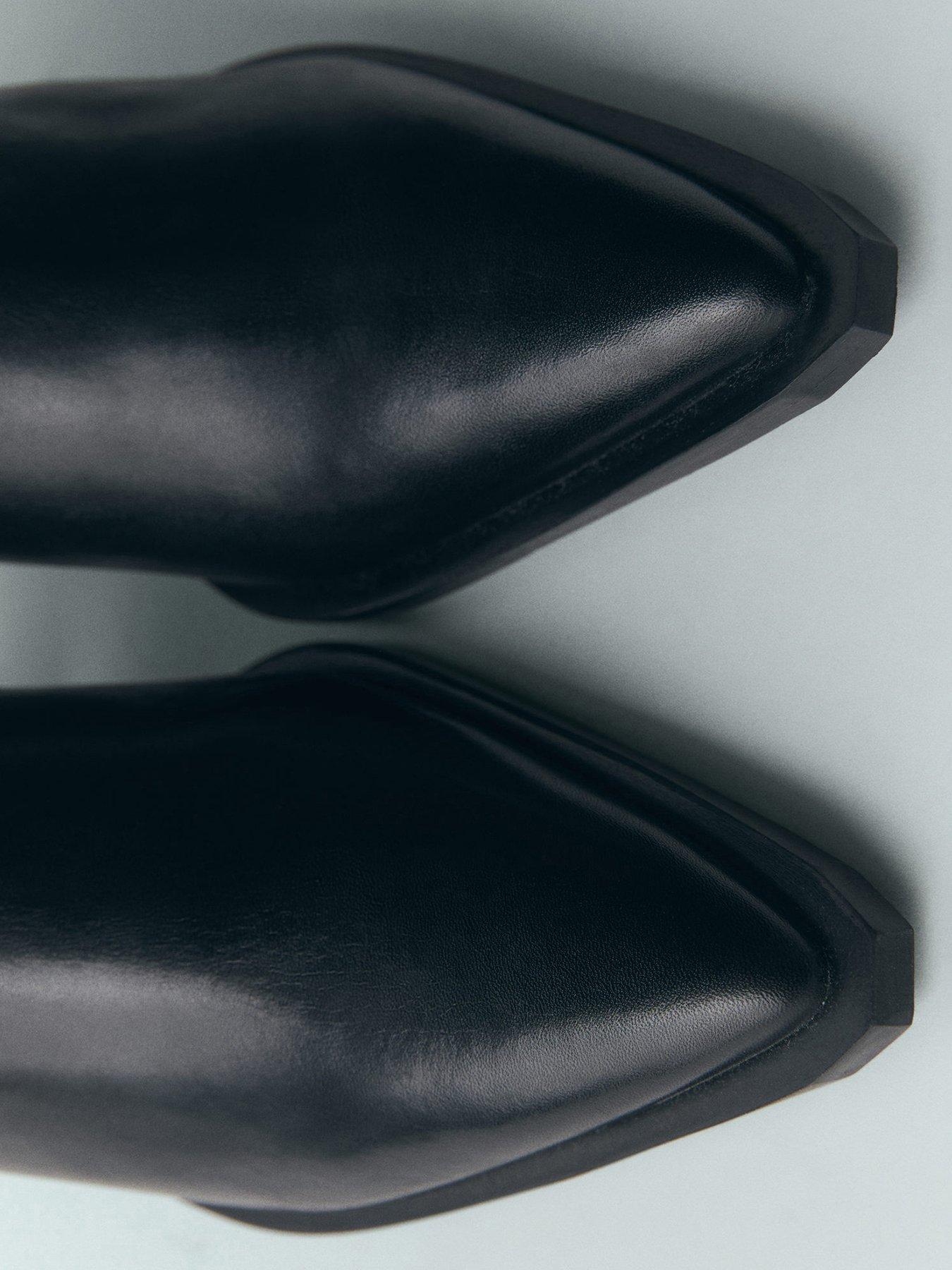 Image 4 of 6 of Mango Leather Western Ankle Boot - Black