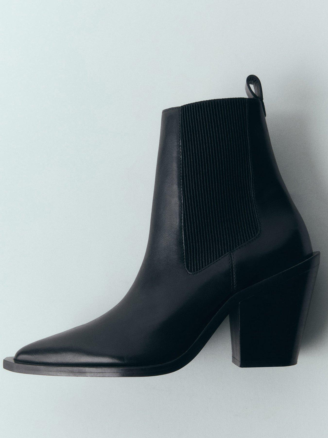 Image 6 of 6 of Mango Leather Western Ankle Boot - Black