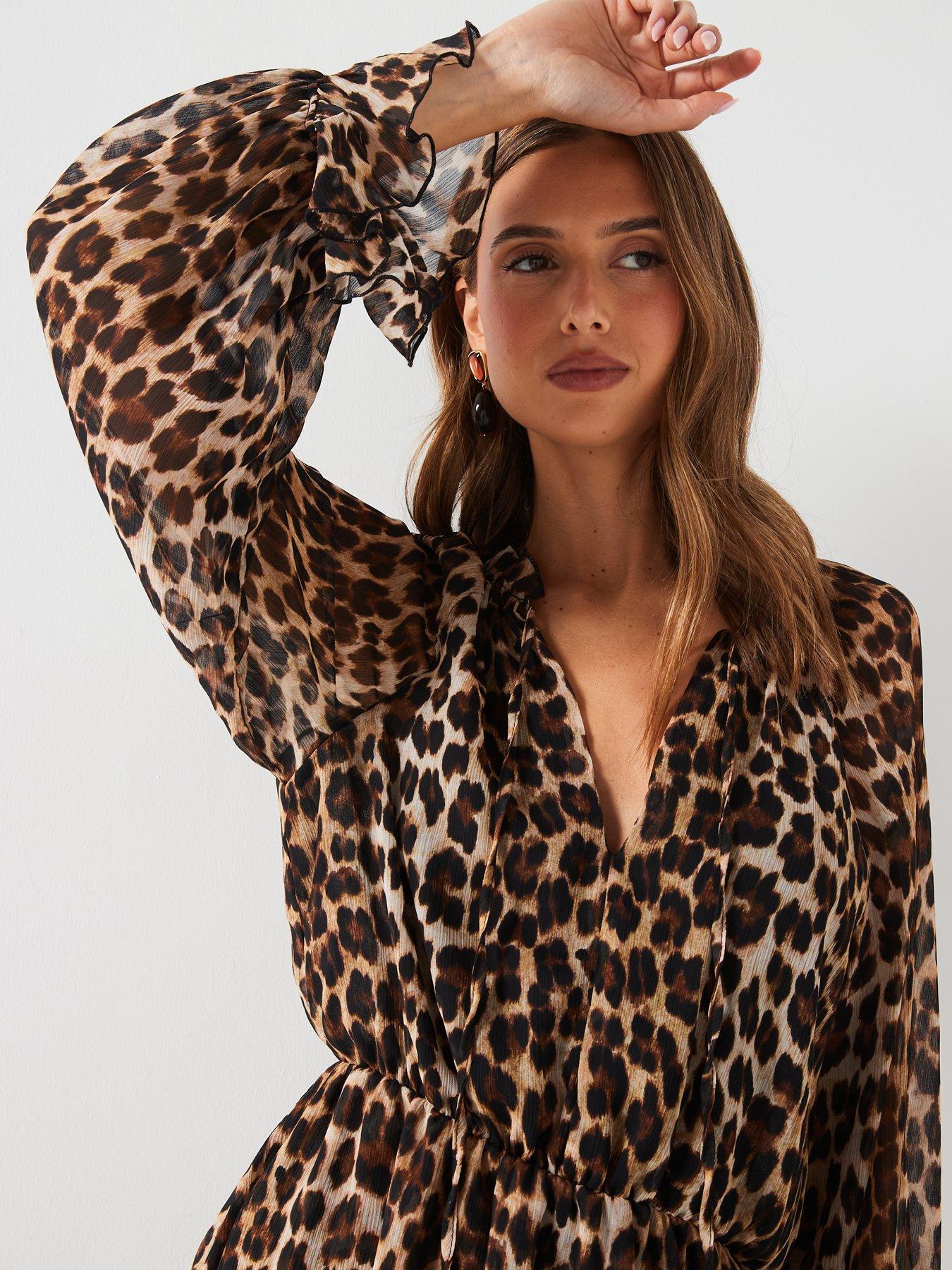 Mango Ruffle Leopard Mini Dress Brown Very