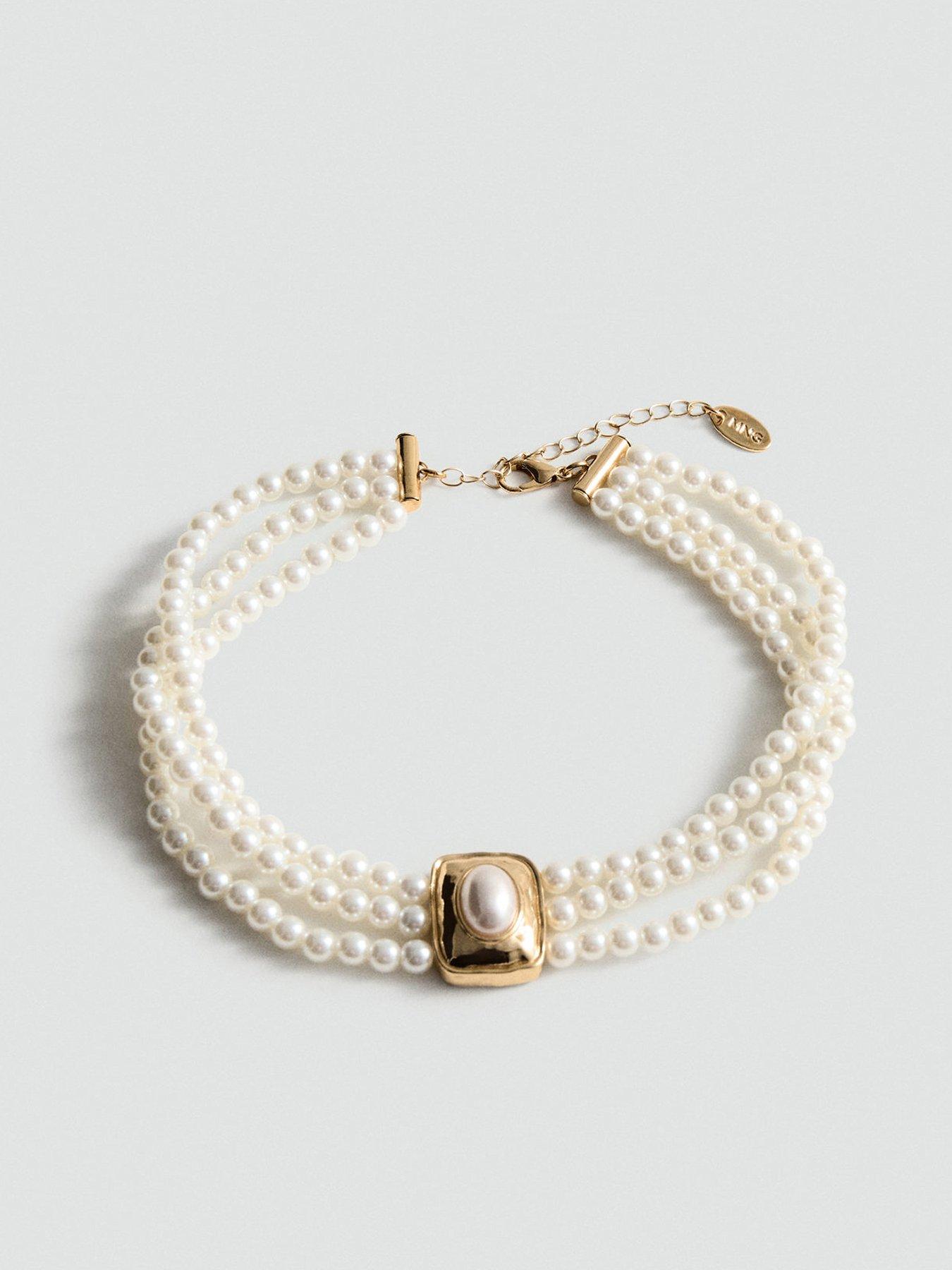 Product photograph of Mango Pearl Statement Necklace from very.co.uk