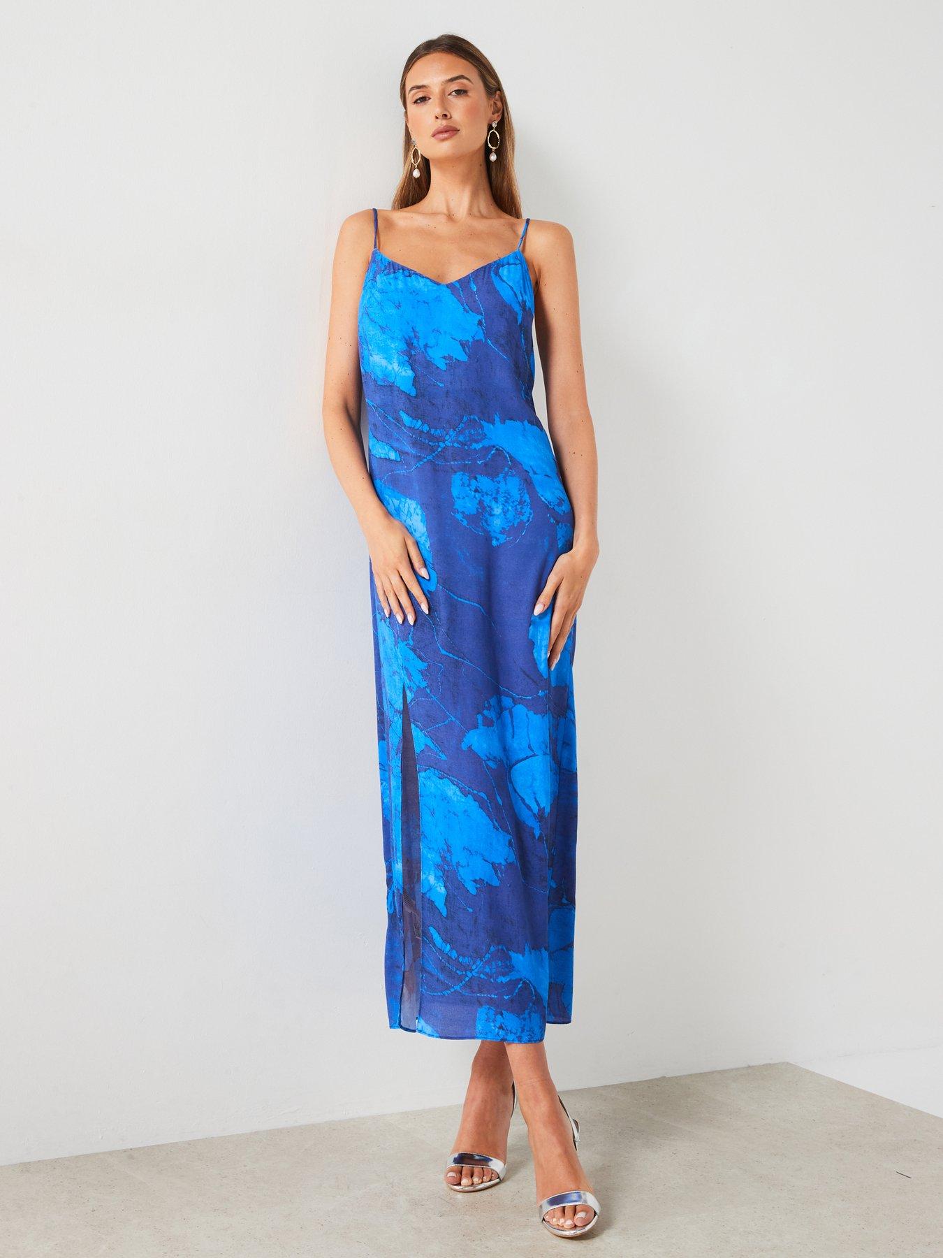 undefined Side Split Floral Midaxi Dress - Blue