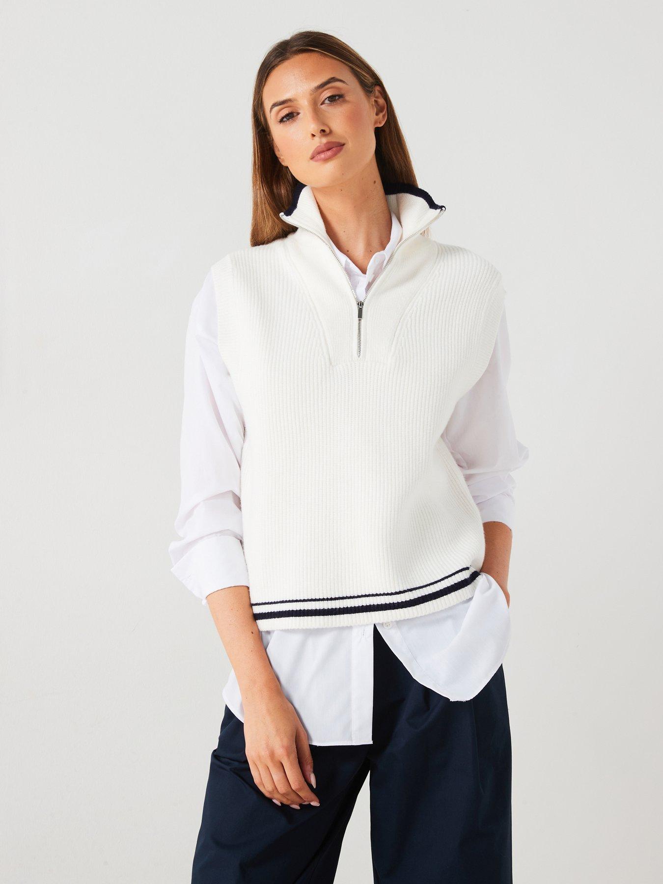 undefined Knitted 1/4 Jumper Vest - Cream