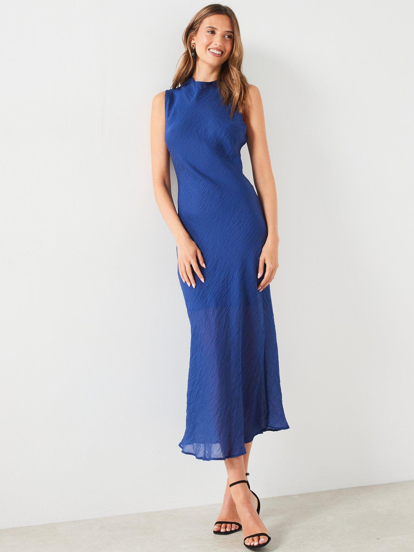 undefined High Neck Midi Dress - Blue