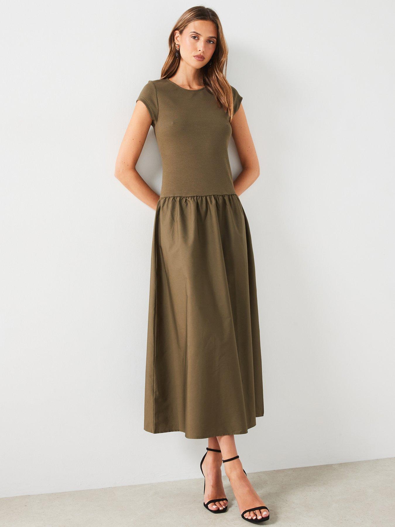 Mango A Line Midi Dress Khaki Very