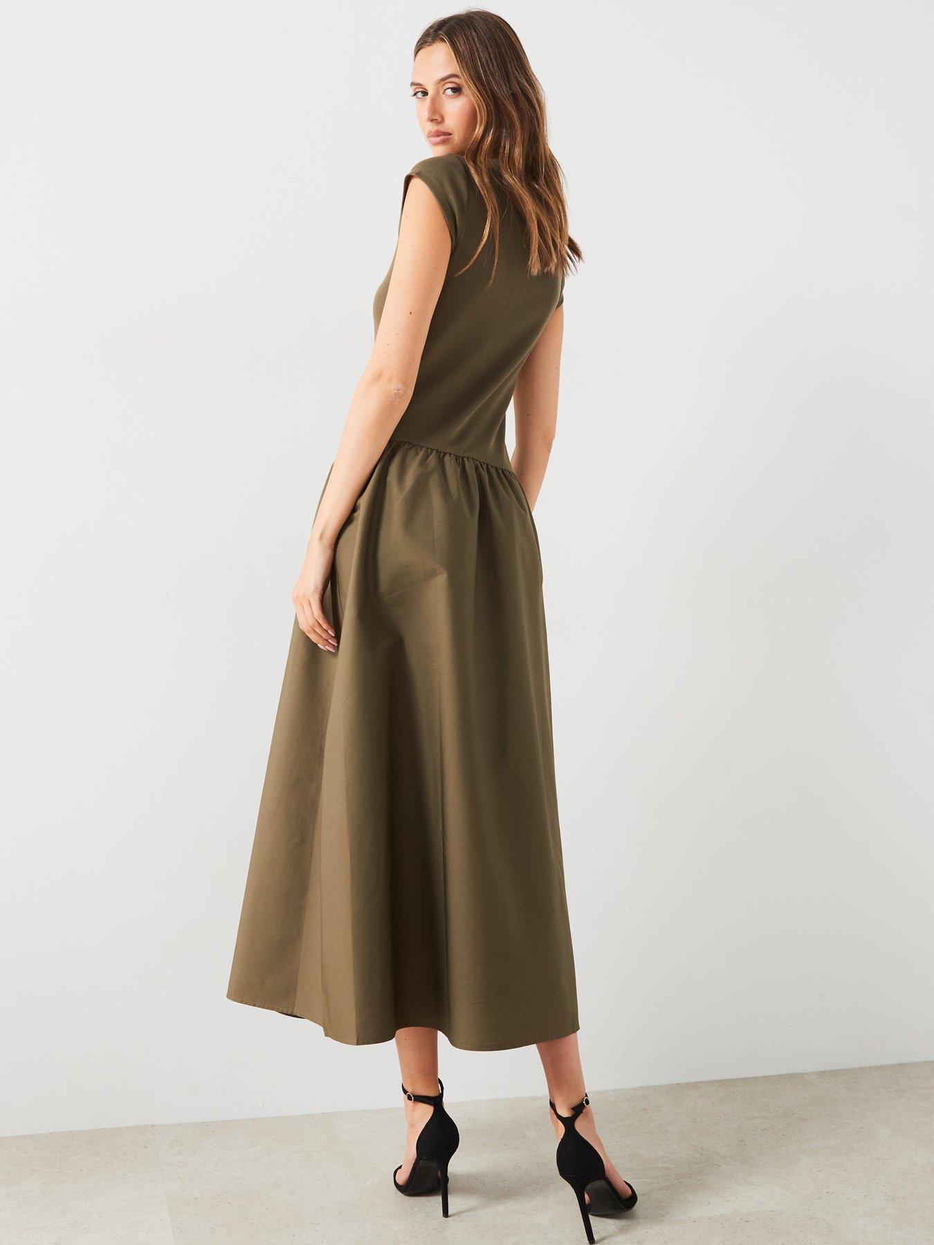 Mango A Line Midi Dress - Khaki | Very