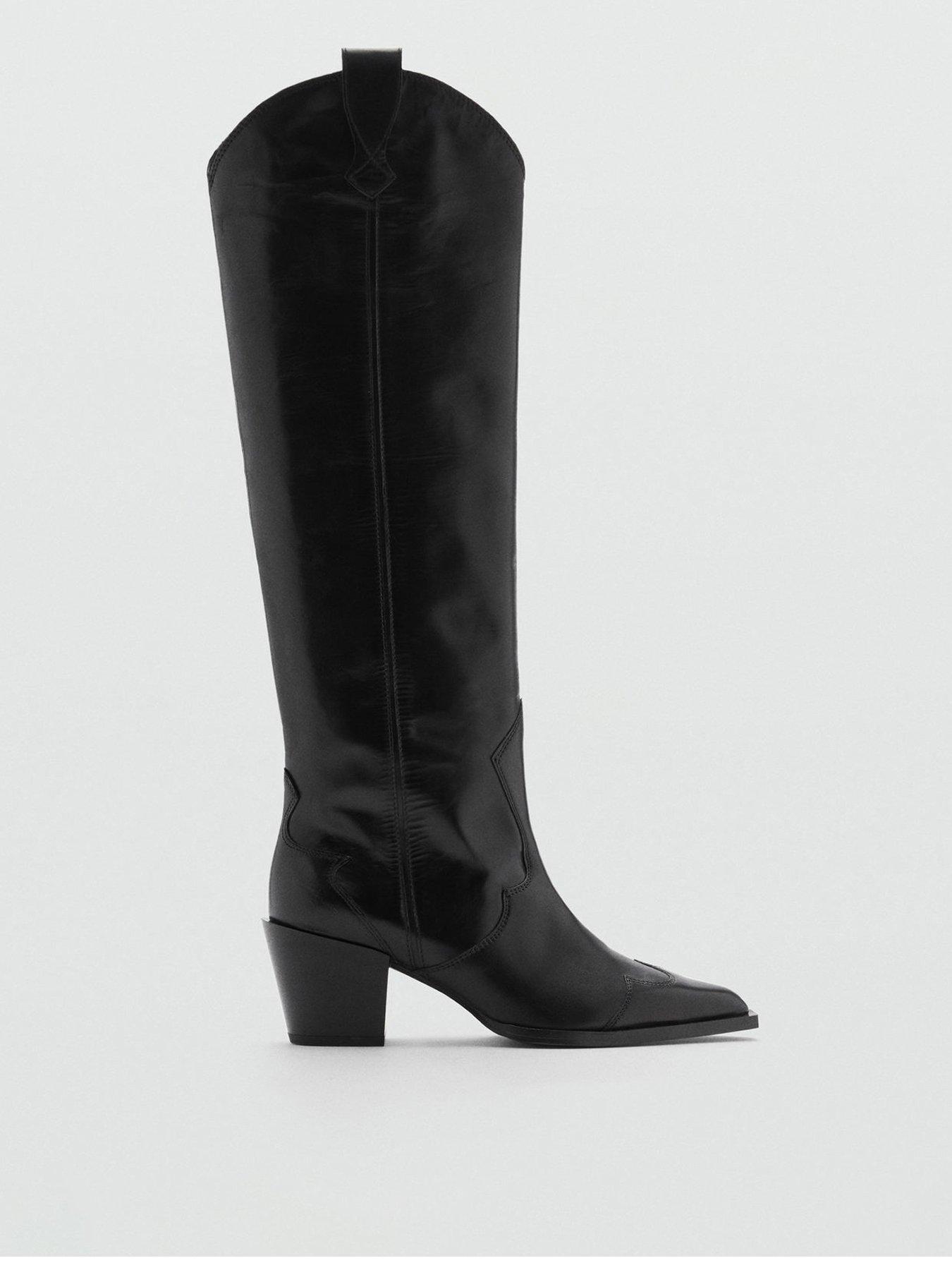 Image 1 of 3 of Mango Knee High Western Boot - Black
