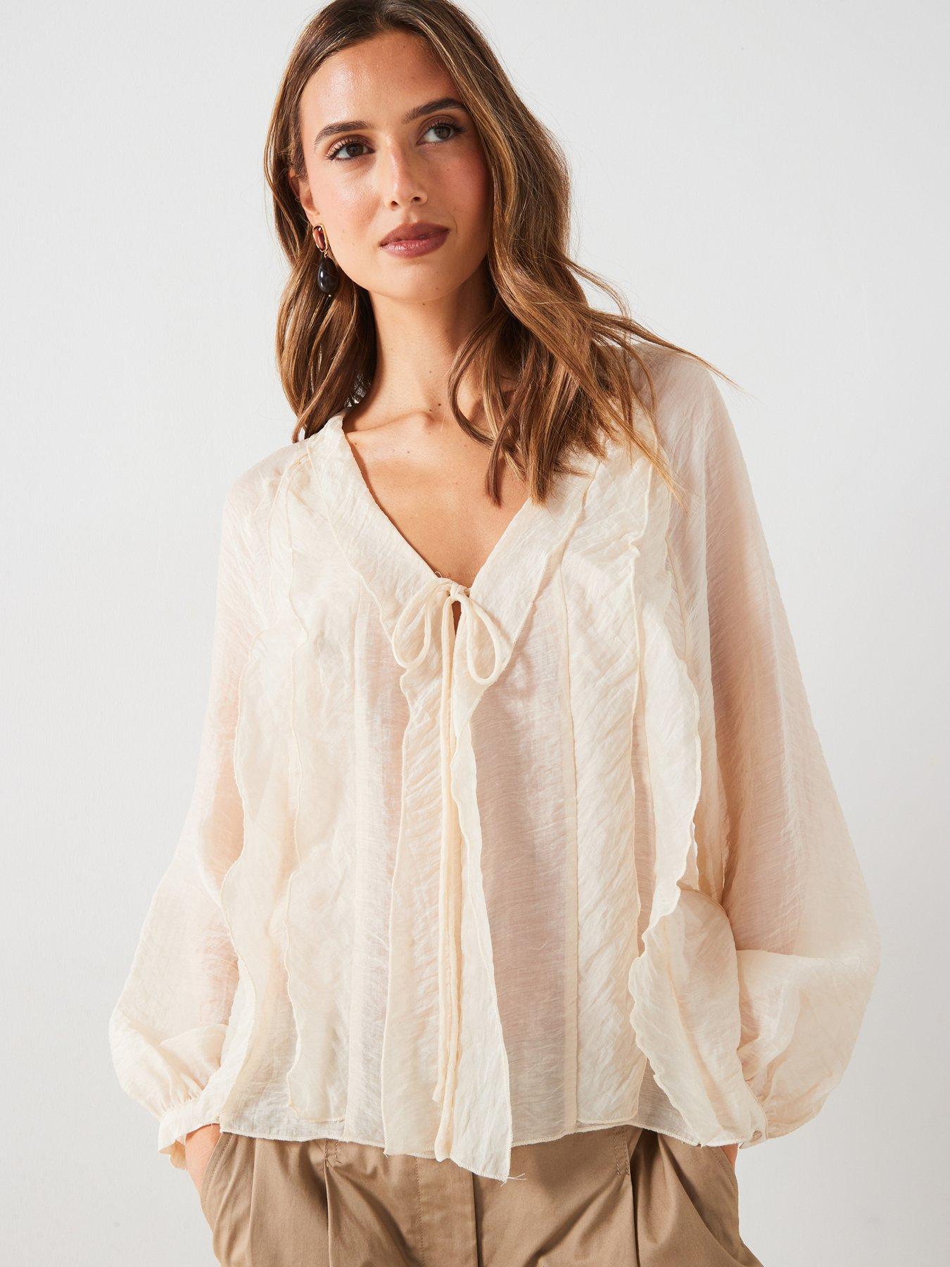 Mango Tie Ruffle Blouse Cream Very