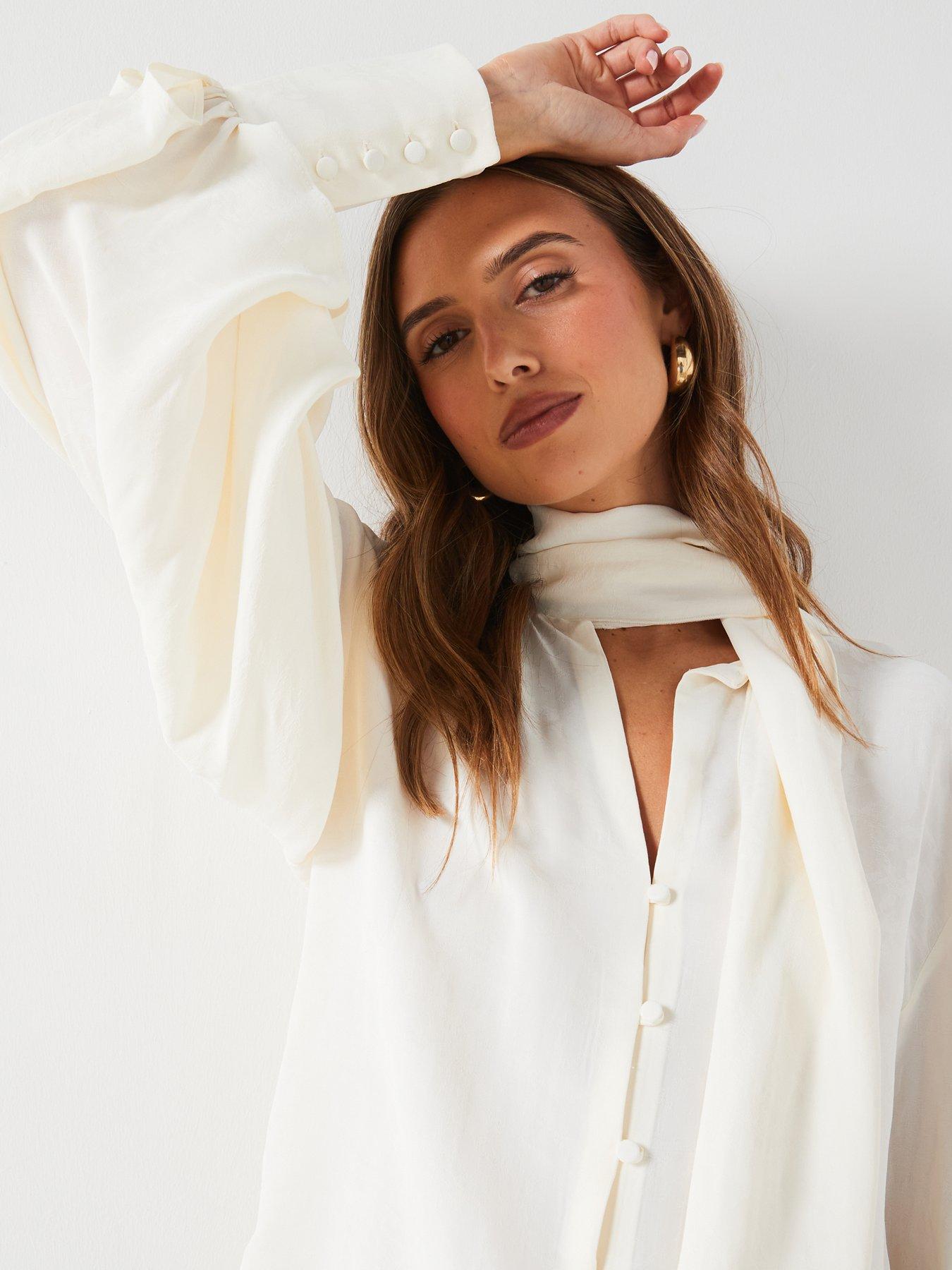 Mango Tie Neck Blouse Cream Very