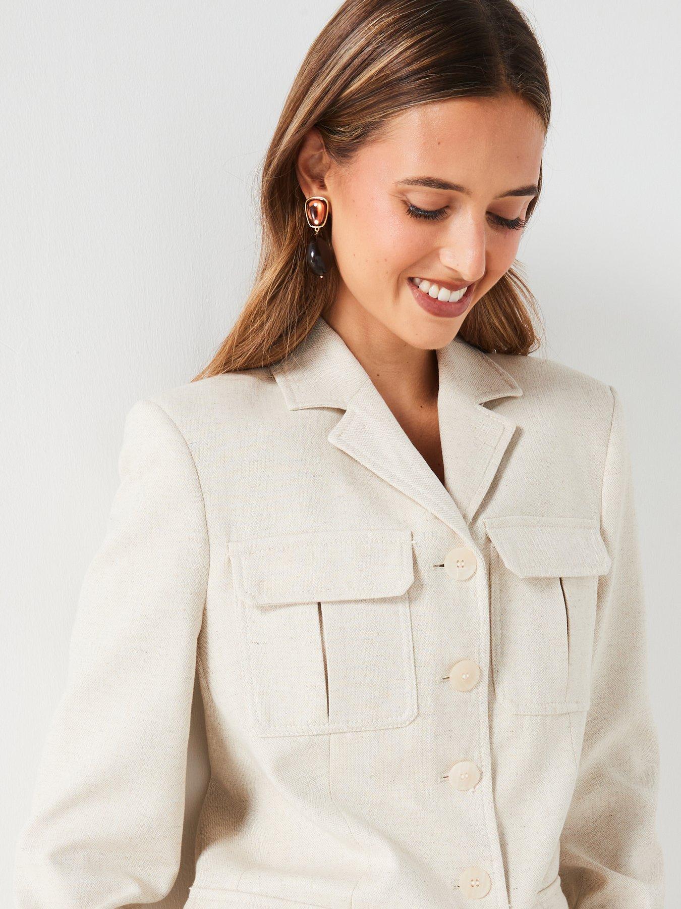 Image 4 of 6 of Mango Pocket Blazer Jacket - Beige