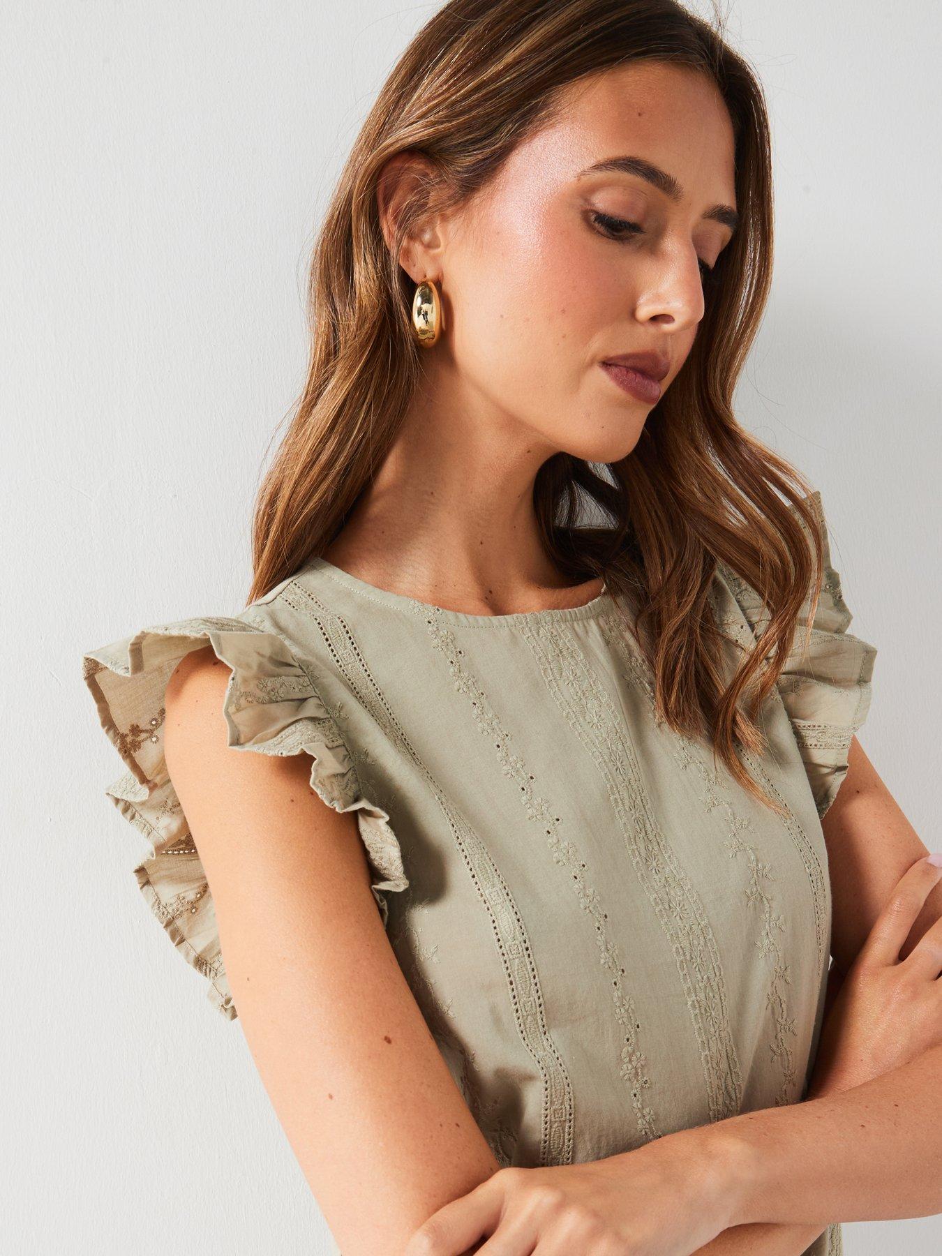 Image 4 of 6 of Mango Shoulder Frill Top - Green