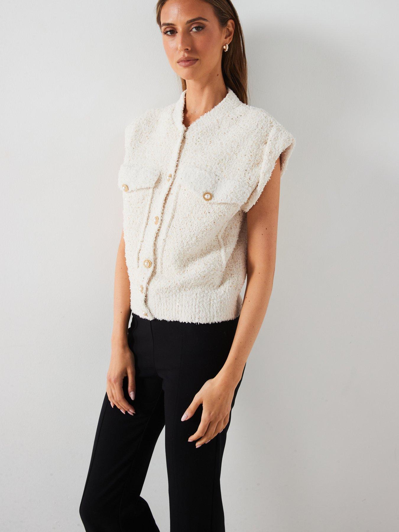 undefined Knitted Buttoned Jumper Vest - Cream