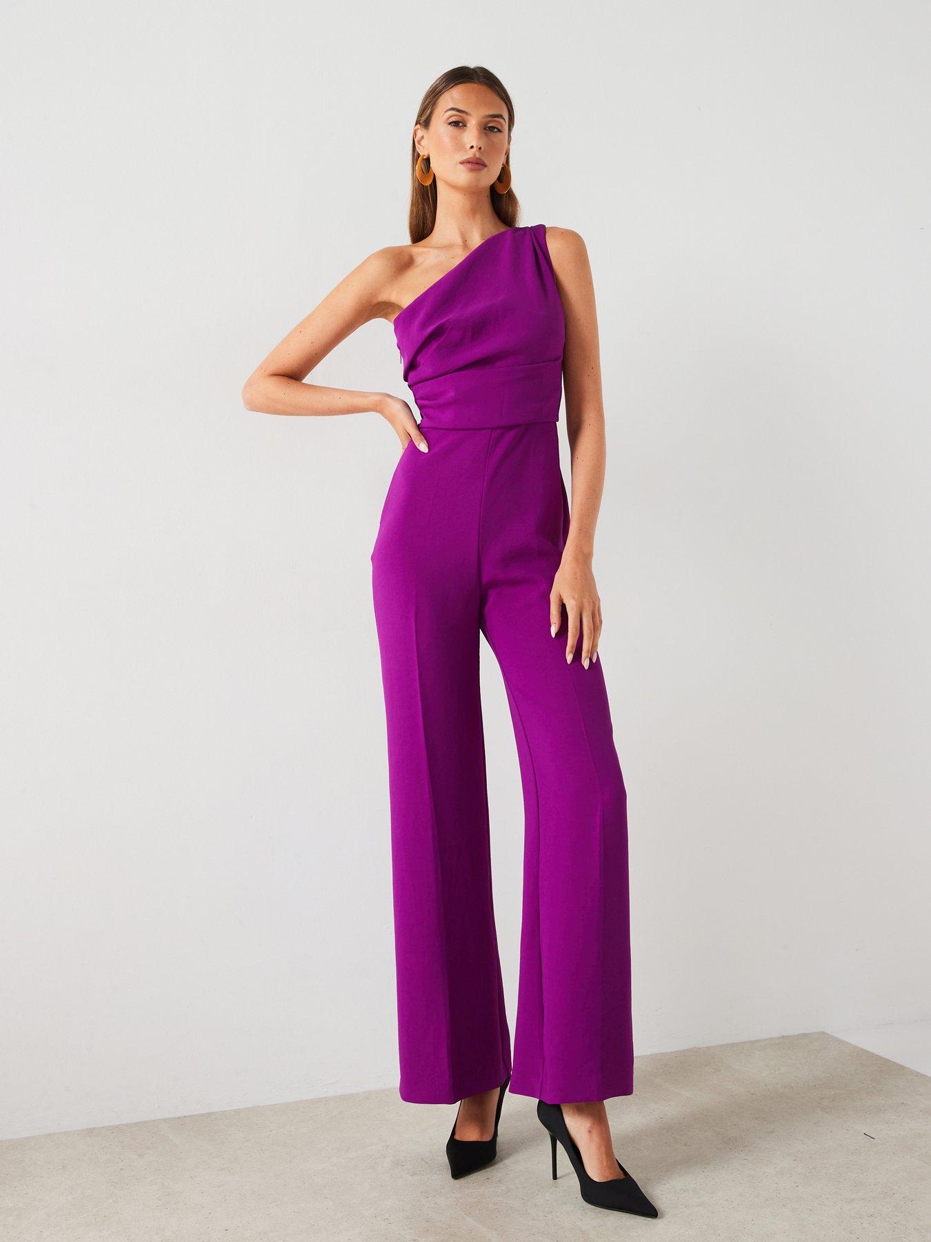 Mango One Shoulder Jumpsuit Purple Very