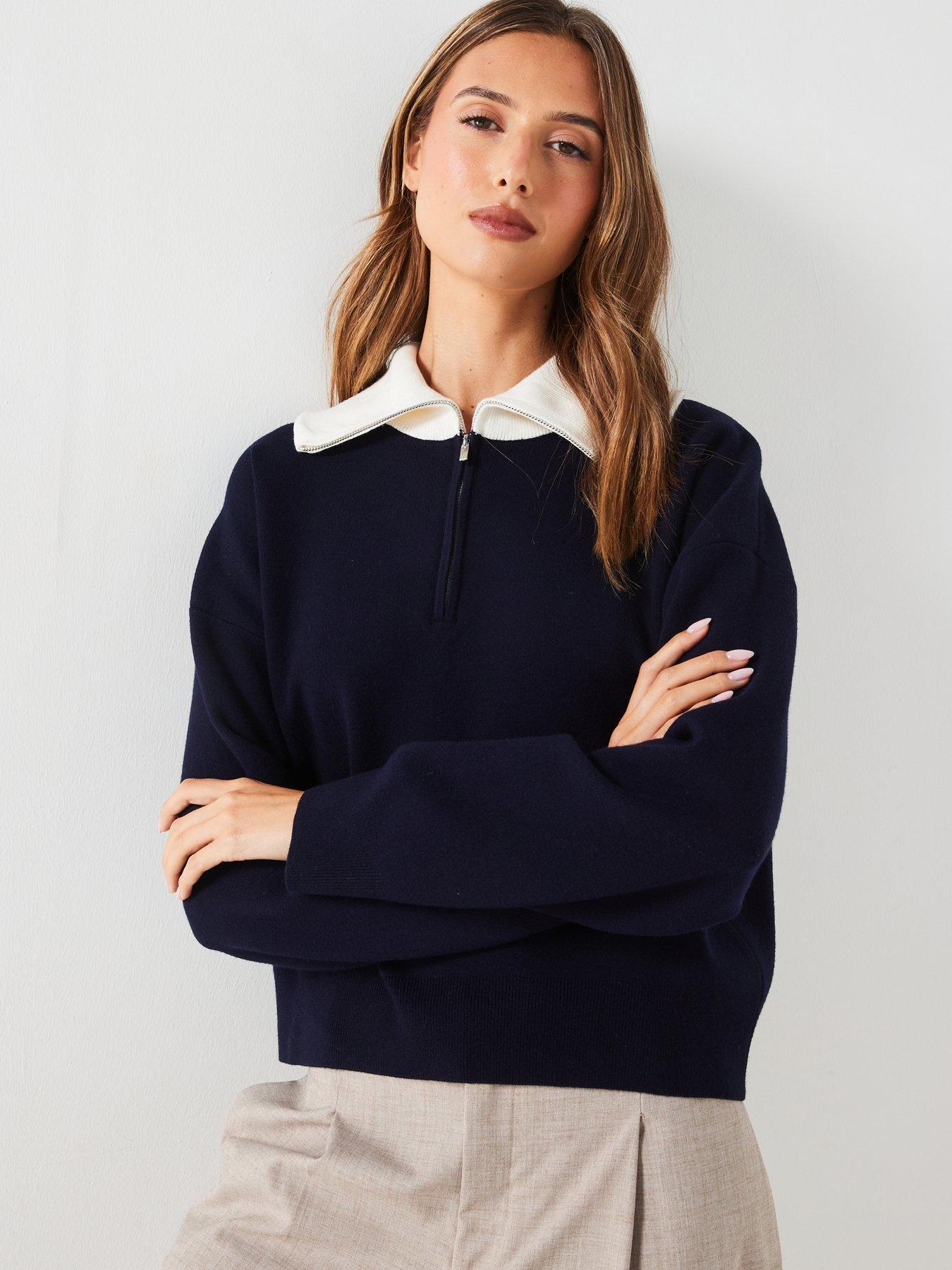 undefined 1/4 Zip Collar Jumper - Navy