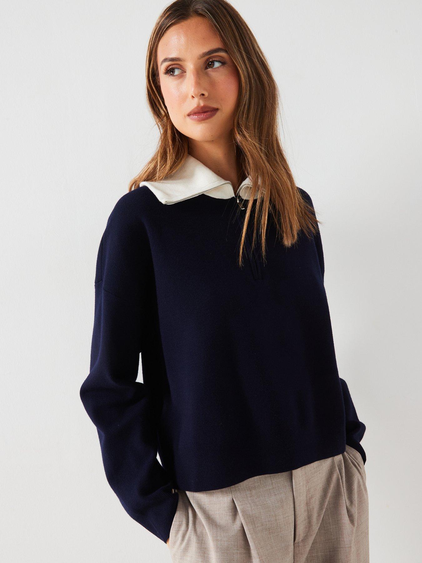 Mango 1/4 Zip Collar Jumper Navy Very