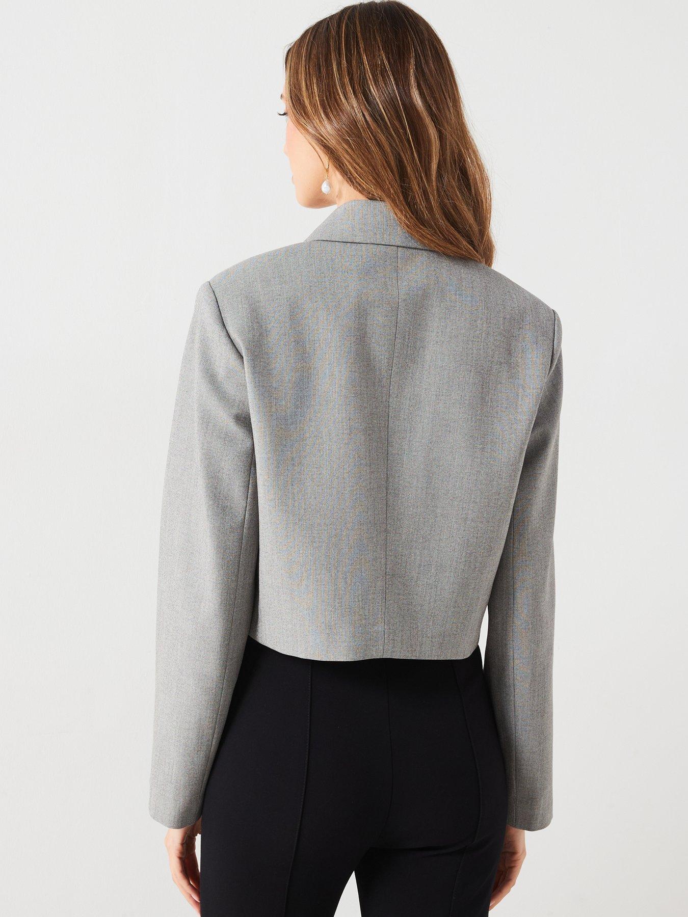 Image 2 of 6 of Mango Cropped Collar Jacket - Grey