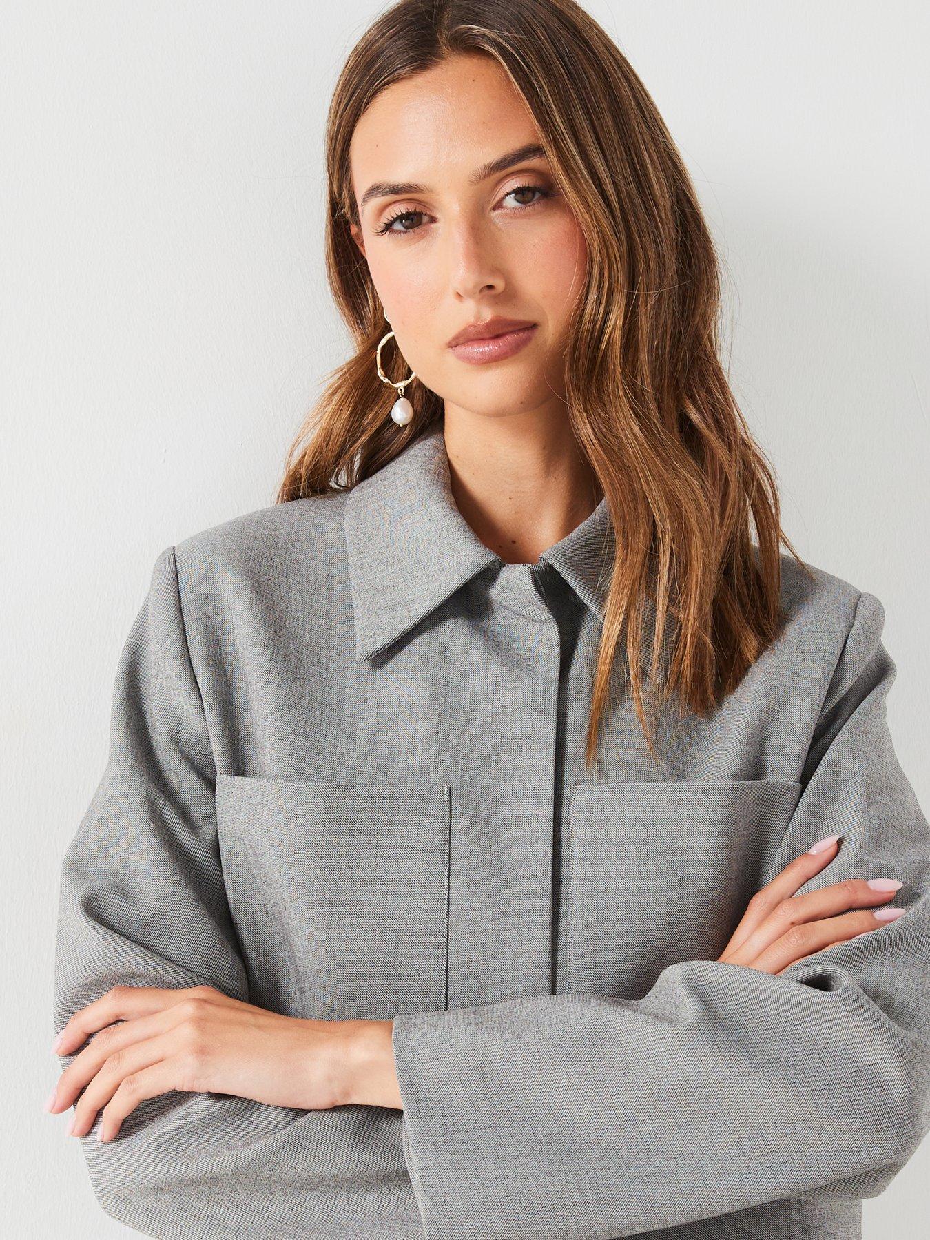 Image 4 of 6 of Mango Cropped Collar Jacket - Grey