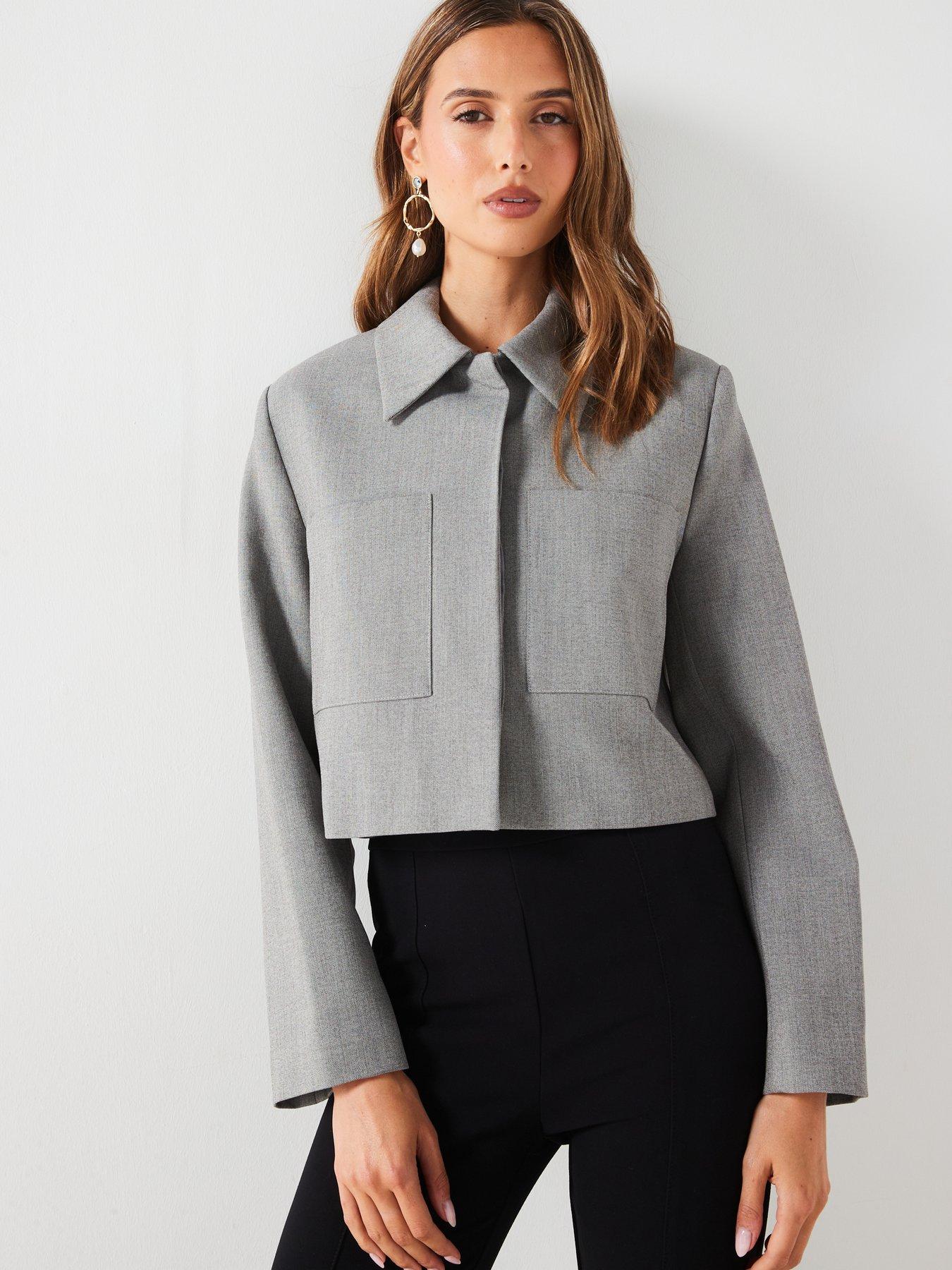 Image 6 of 6 of Mango Cropped Collar Jacket - Grey