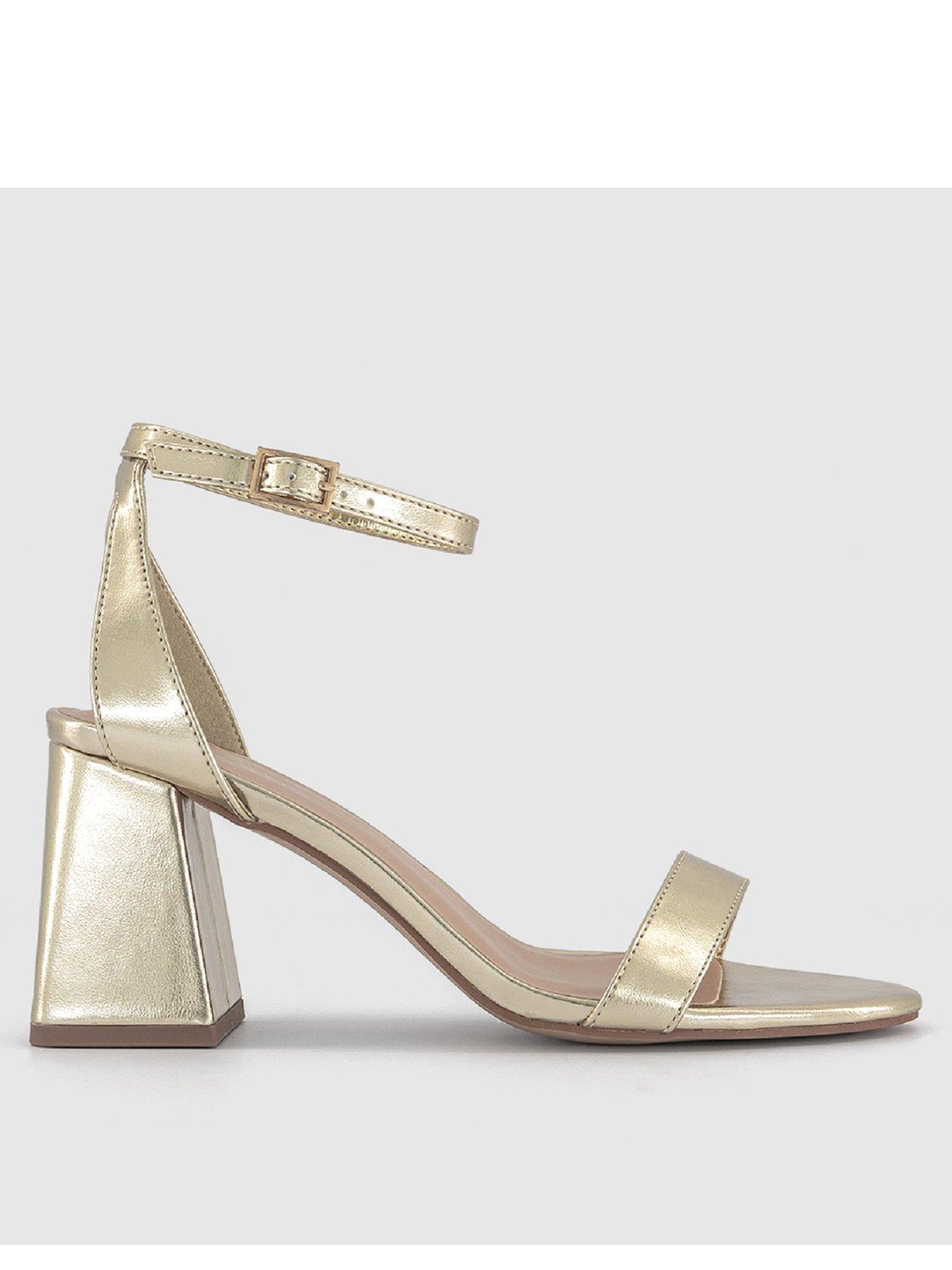 undefined Flared Heel 2 Part Sandal - Gold