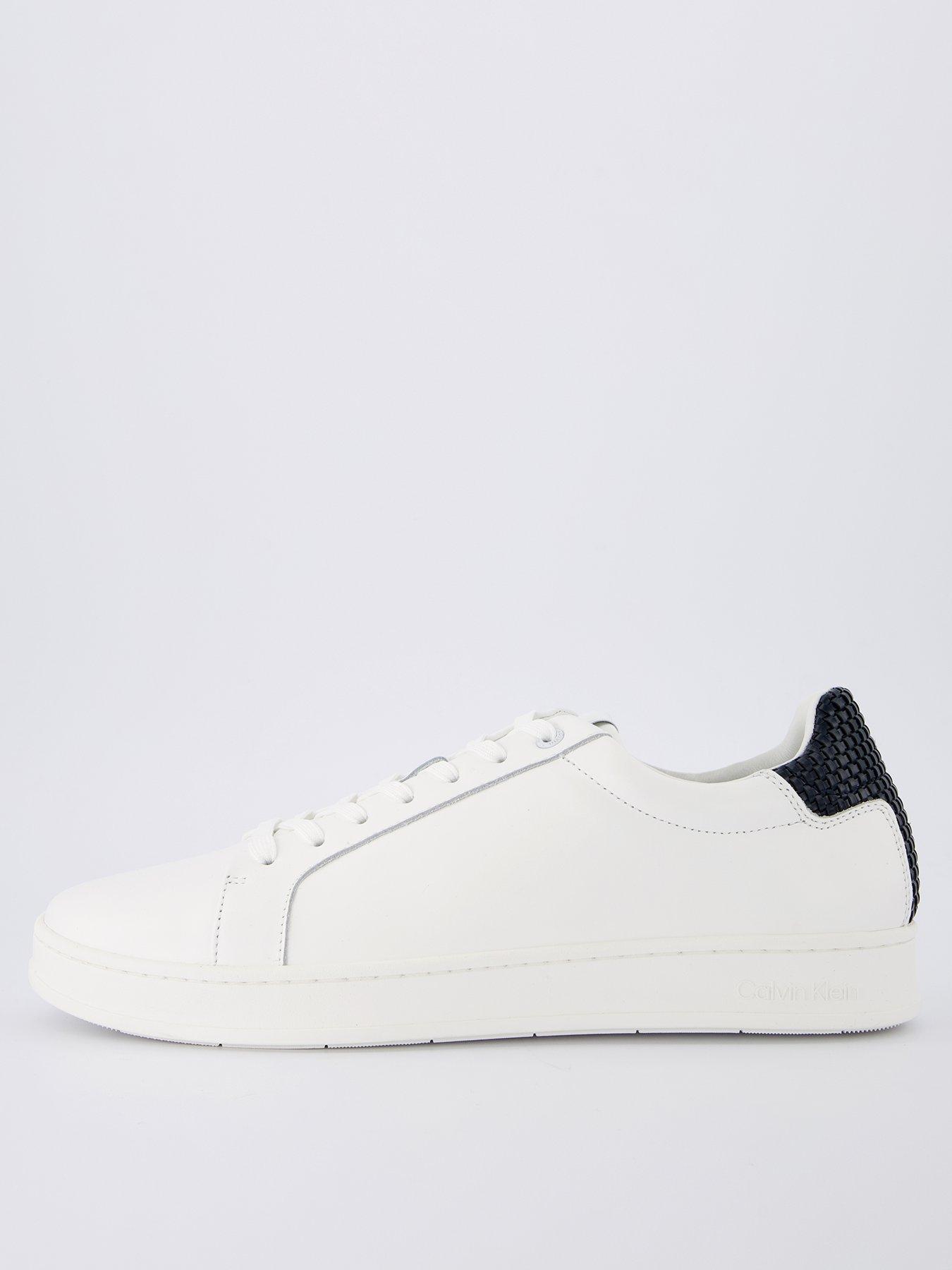 undefined Woven Heel Leather Lace Sneakers - White/navy