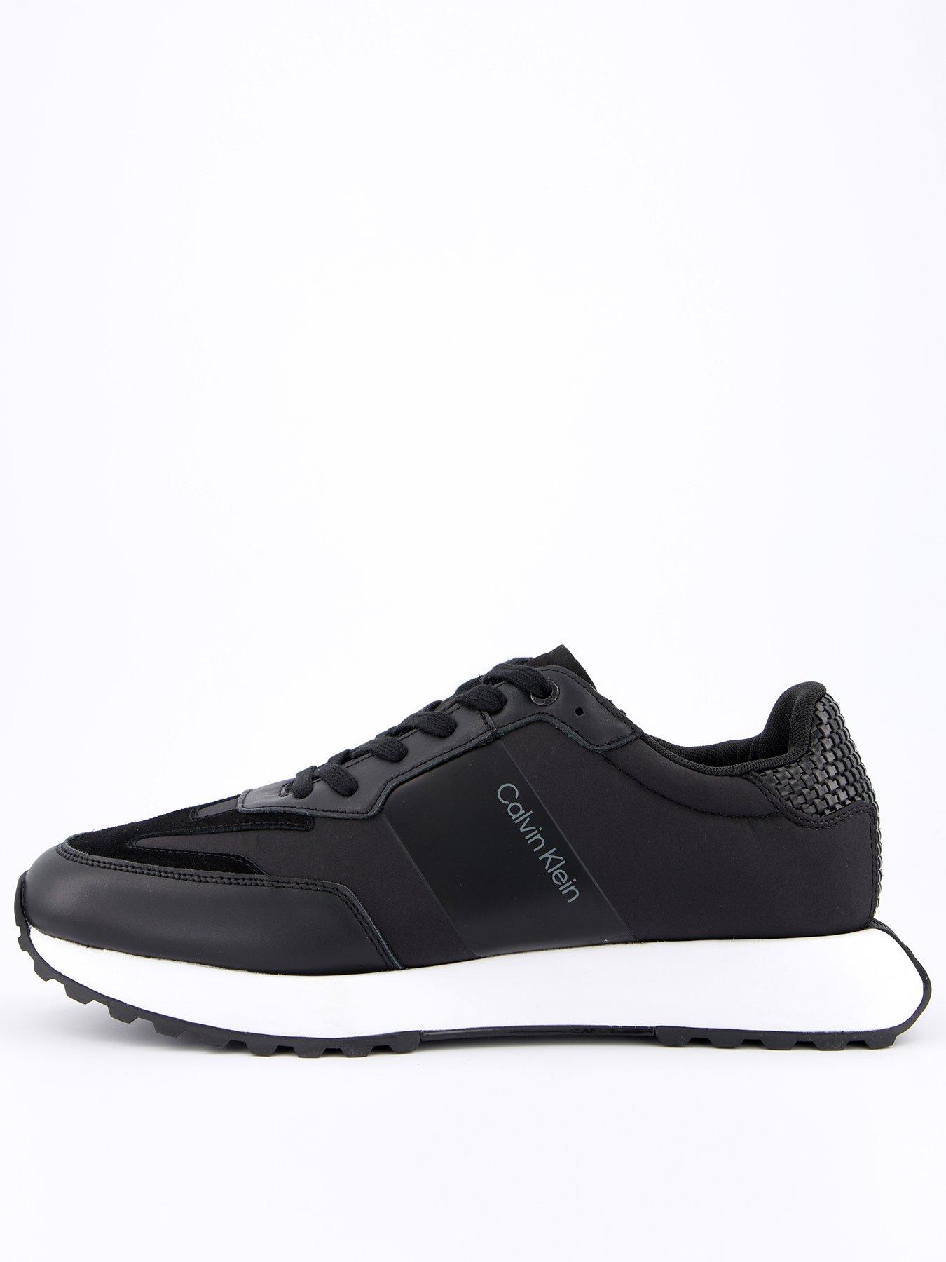 undefined Mixed Media Woven Heel Lace Up Runners - Black/white