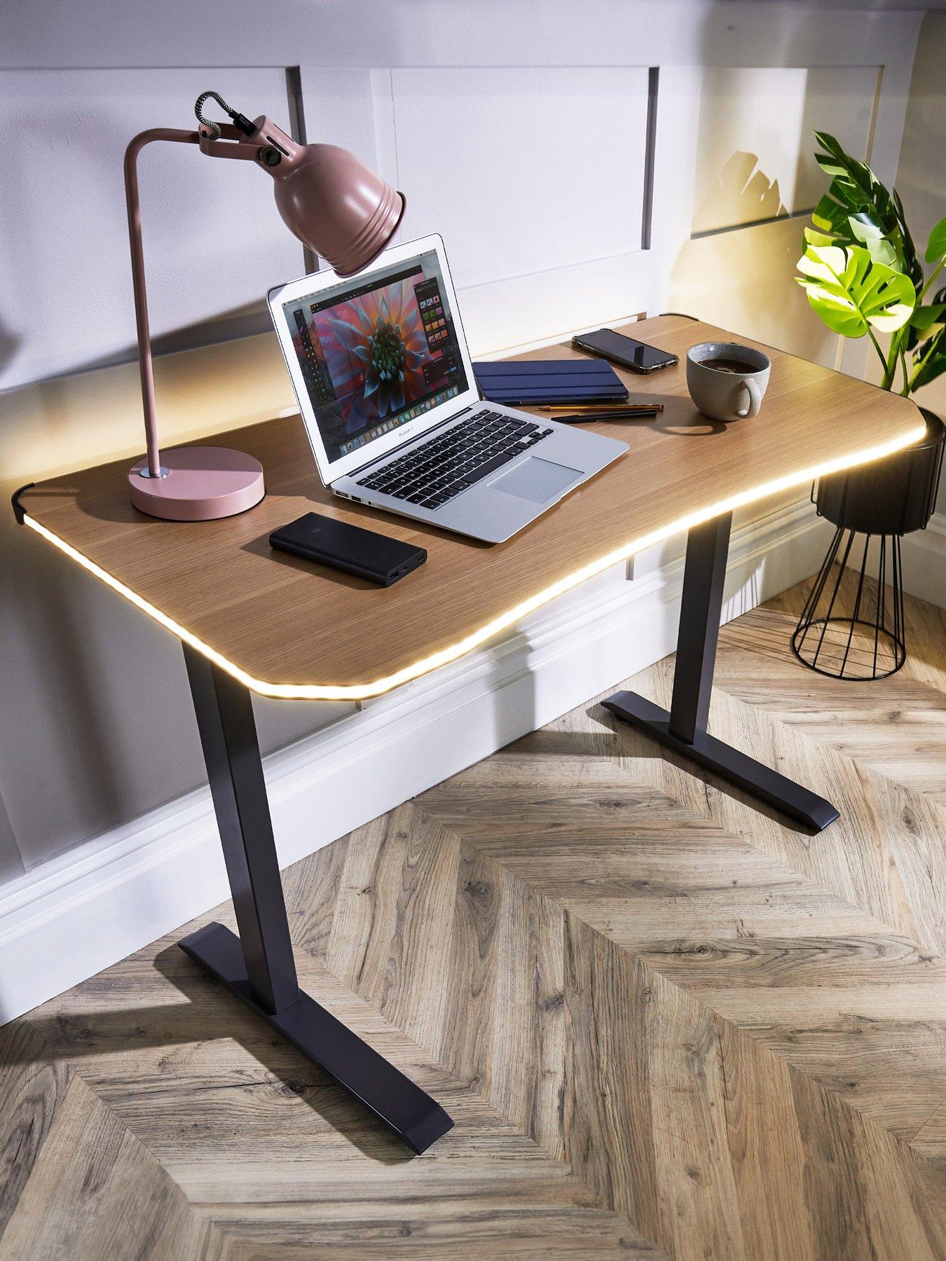 Product photograph of Xr Living Oka Office Desk With Led Lights Wireless Charging - Compact - Oak Effect from very.co.uk