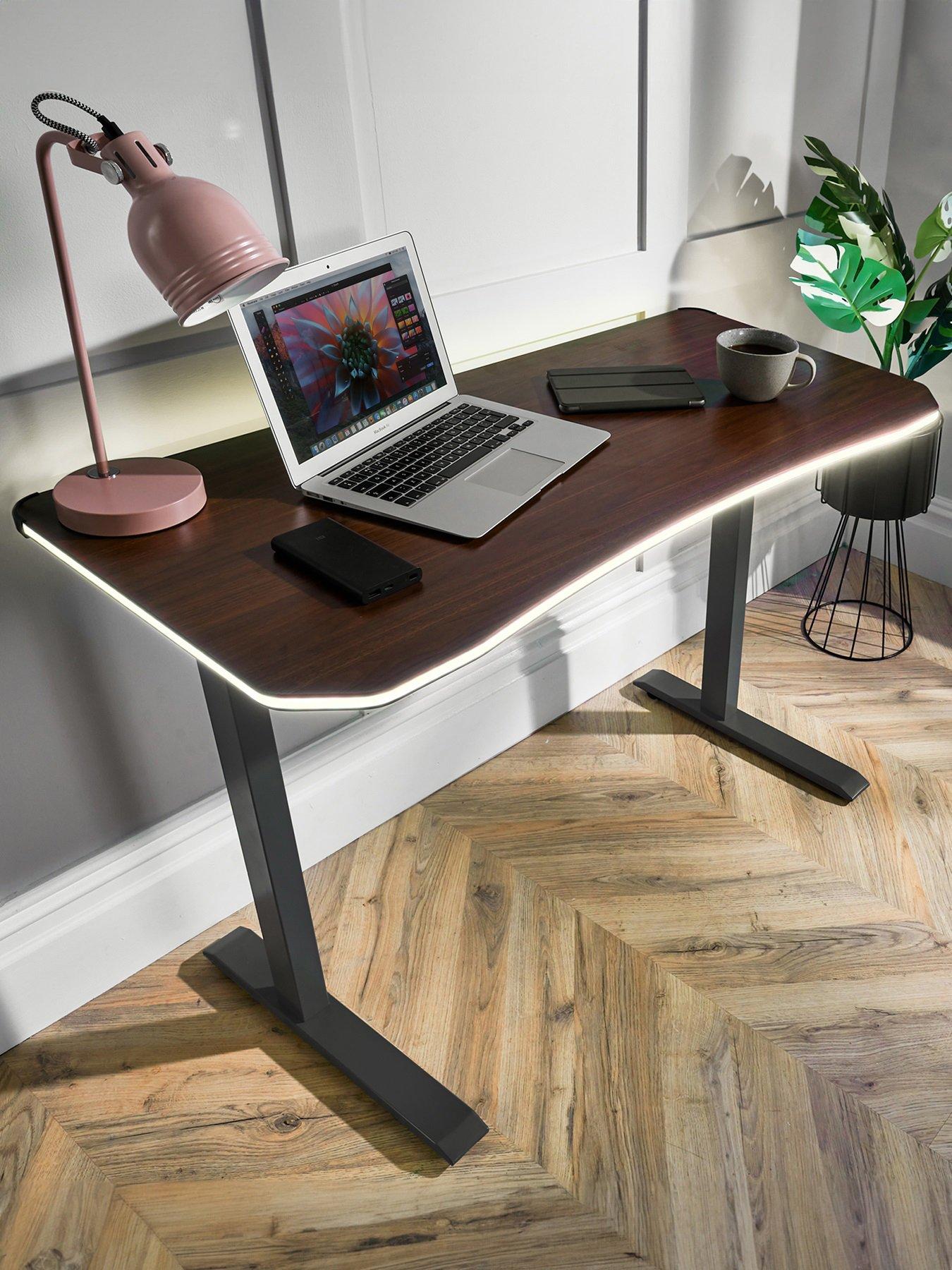 Product photograph of Xr Living Oka Office Desk With Led Lights Wireless Charging - Compact - Walnut Effect from very.co.uk