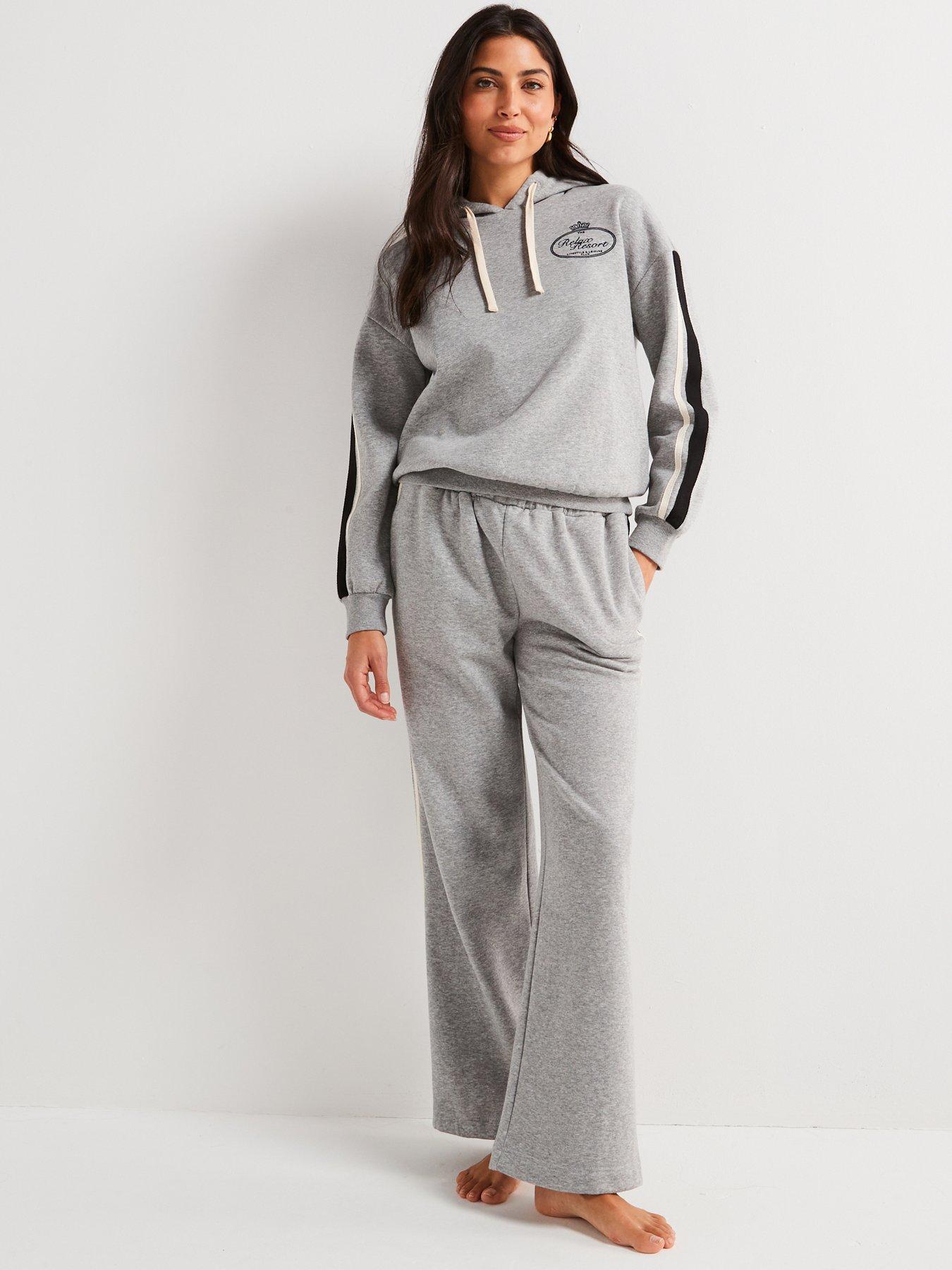 undefined Hooded Side Stripe Top And Wide Leg Lounge Set