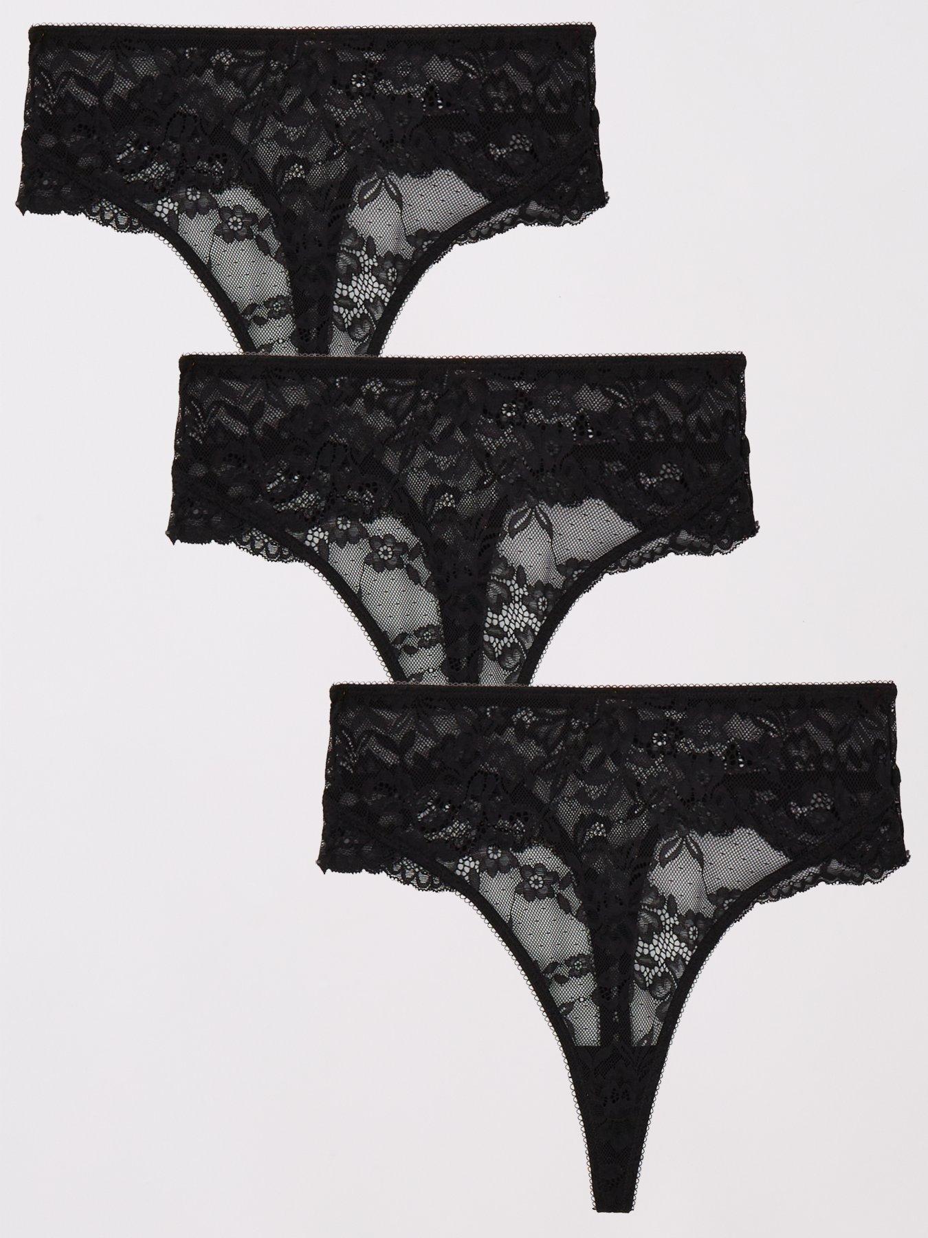 undefined Monica Pack Of 3 High Waisted Thongs - Black