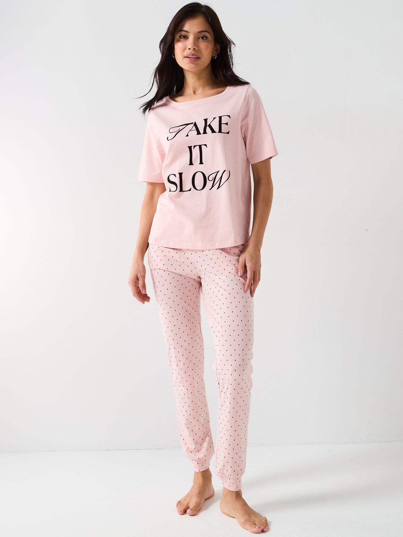undefined Printed Short Sleeve Top And Jogger Pj Set - Pink