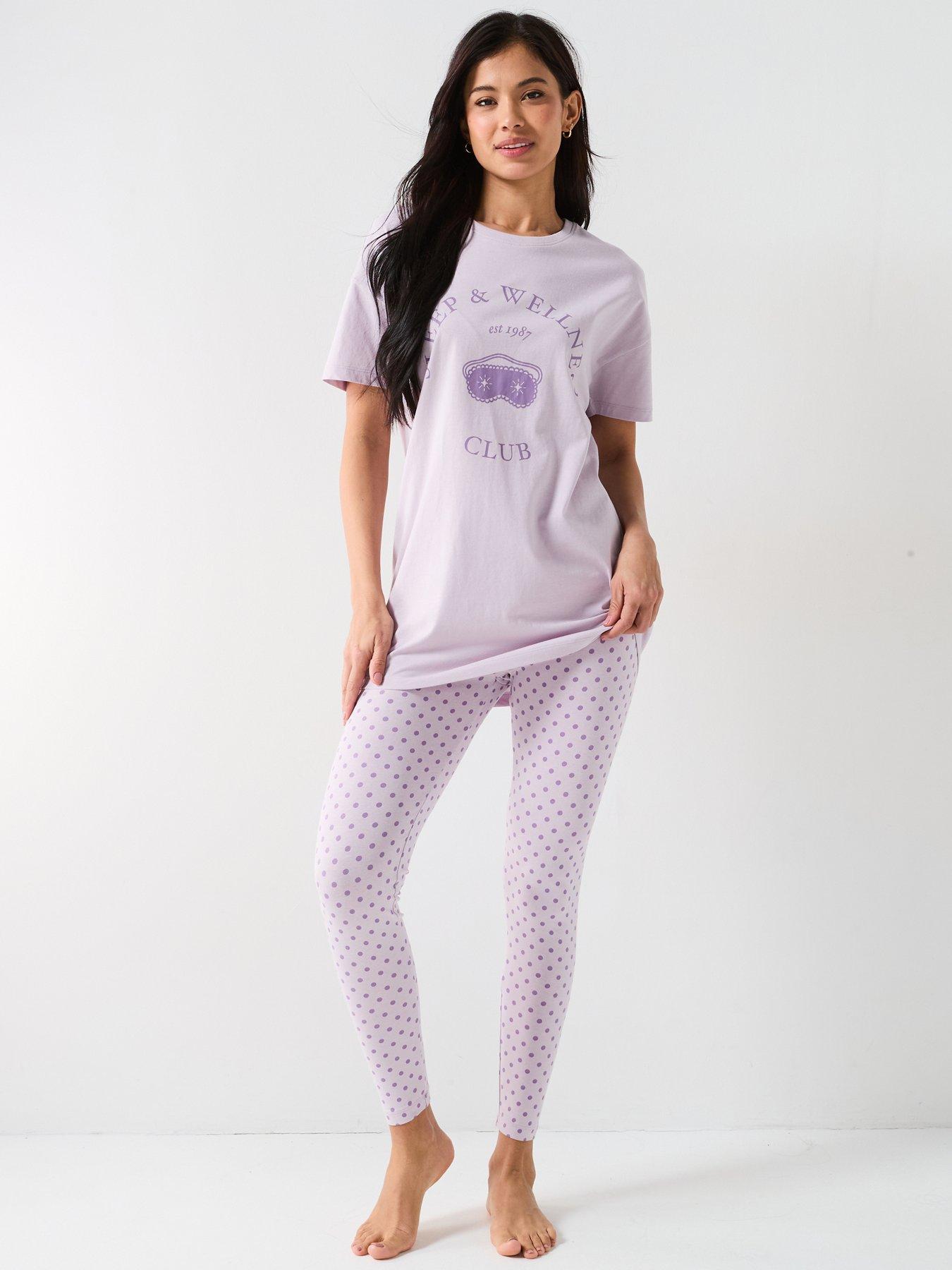 Image 1 of 6 of Everyday Longline Tshirt And Polka Dot Legging Pj Set - Lilac