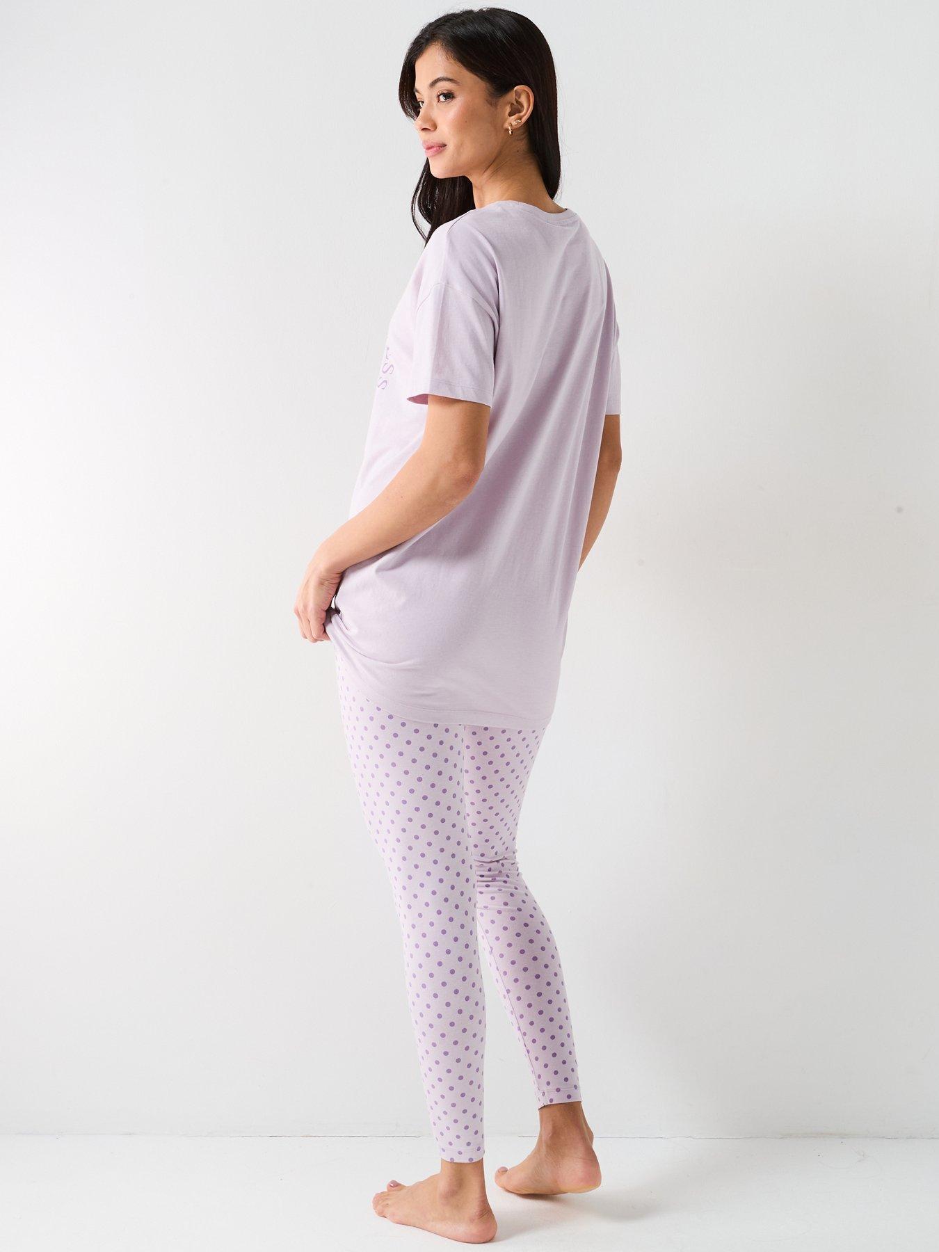 Image 2 of 6 of Everyday Longline Tshirt And Polka Dot Legging Pj Set - Lilac