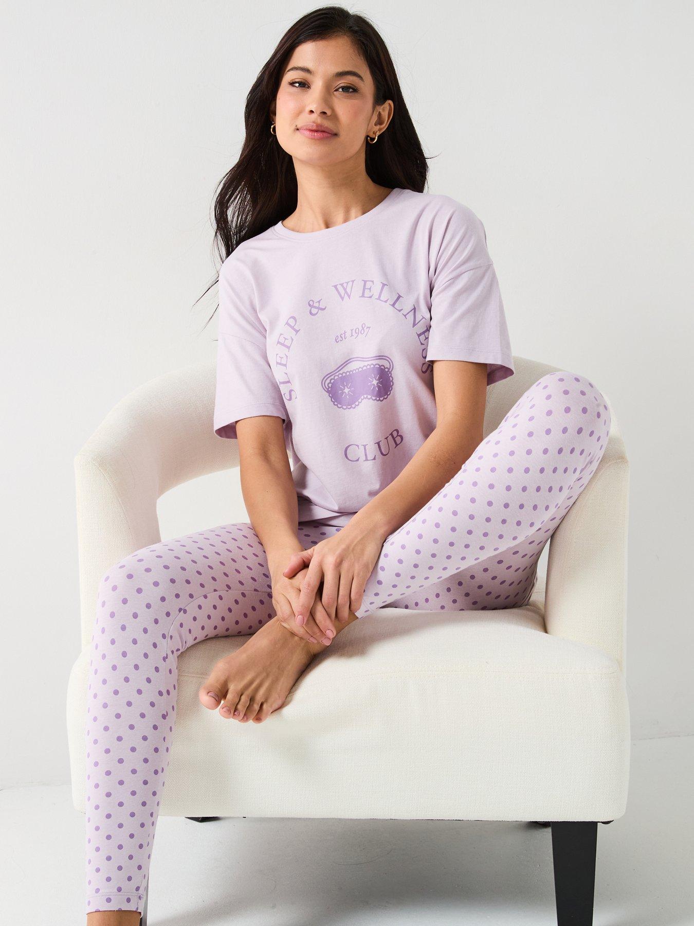 Image 3 of 6 of Everyday Longline Tshirt And Polka Dot Legging Pj Set - Lilac