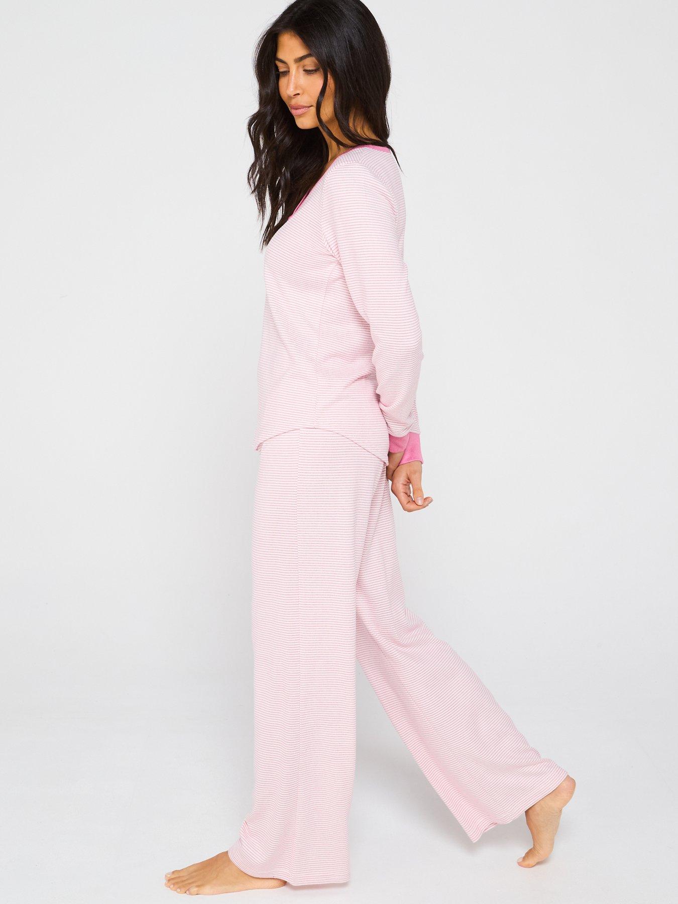 Image 3 of 6 of V by Very Stripe Henley Long Sleeve And Jogger Pj Set - Pink