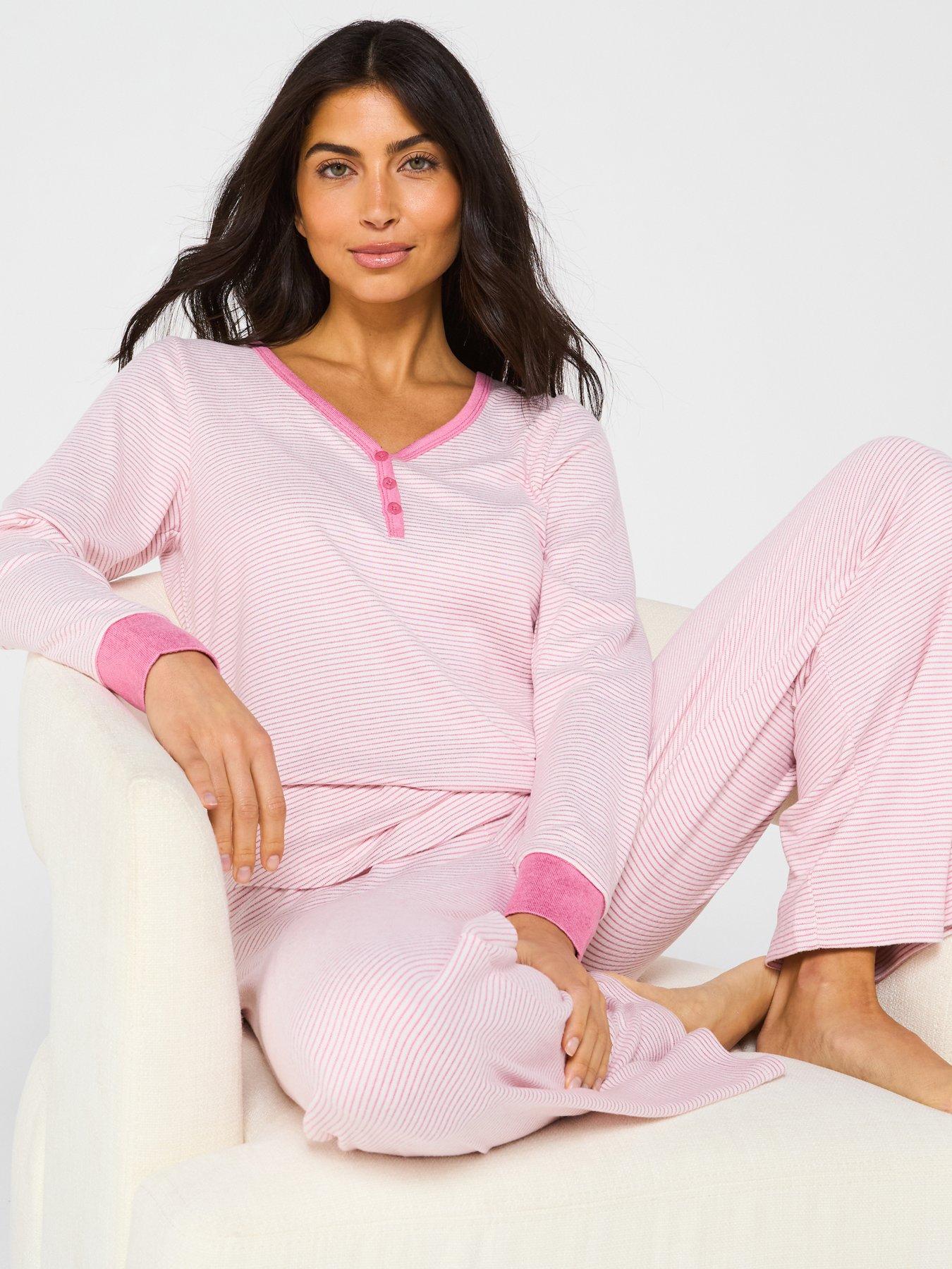 Image 4 of 6 of V by Very Stripe Henley Long Sleeve And Jogger Pj Set - Pink