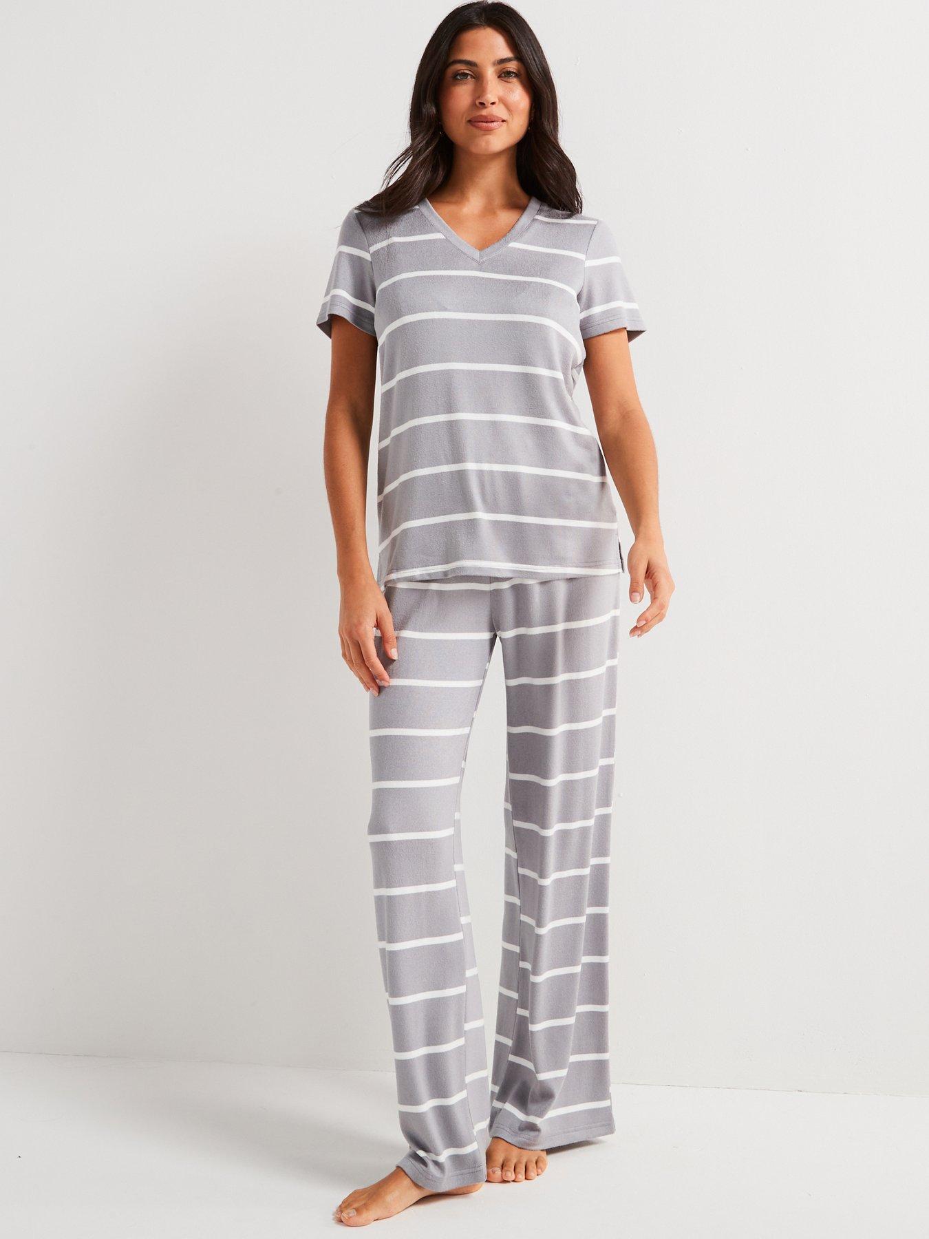 Image 1 of 4 of V by Very V Neck Stripe And Wide Leg Loungewear Set