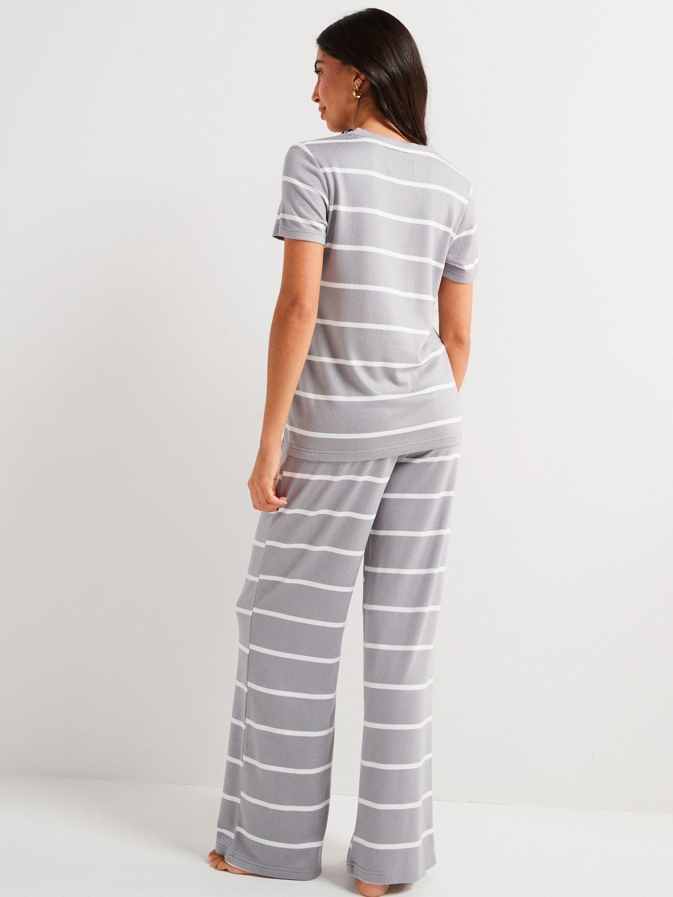 Image 2 of 4 of V by Very V Neck Stripe And Wide Leg Loungewear Set