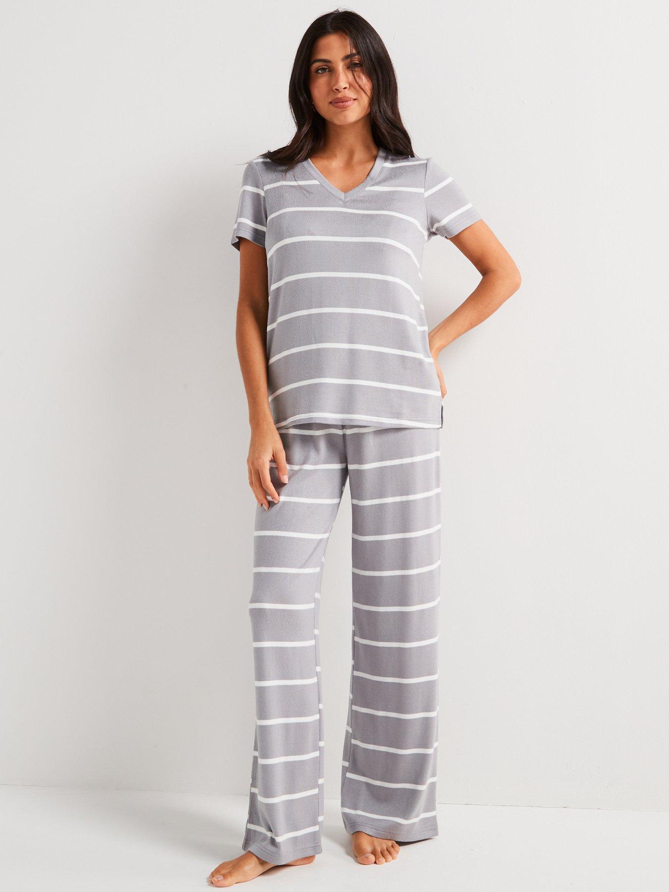 Image 3 of 4 of V by Very V Neck Stripe And Wide Leg Loungewear Set