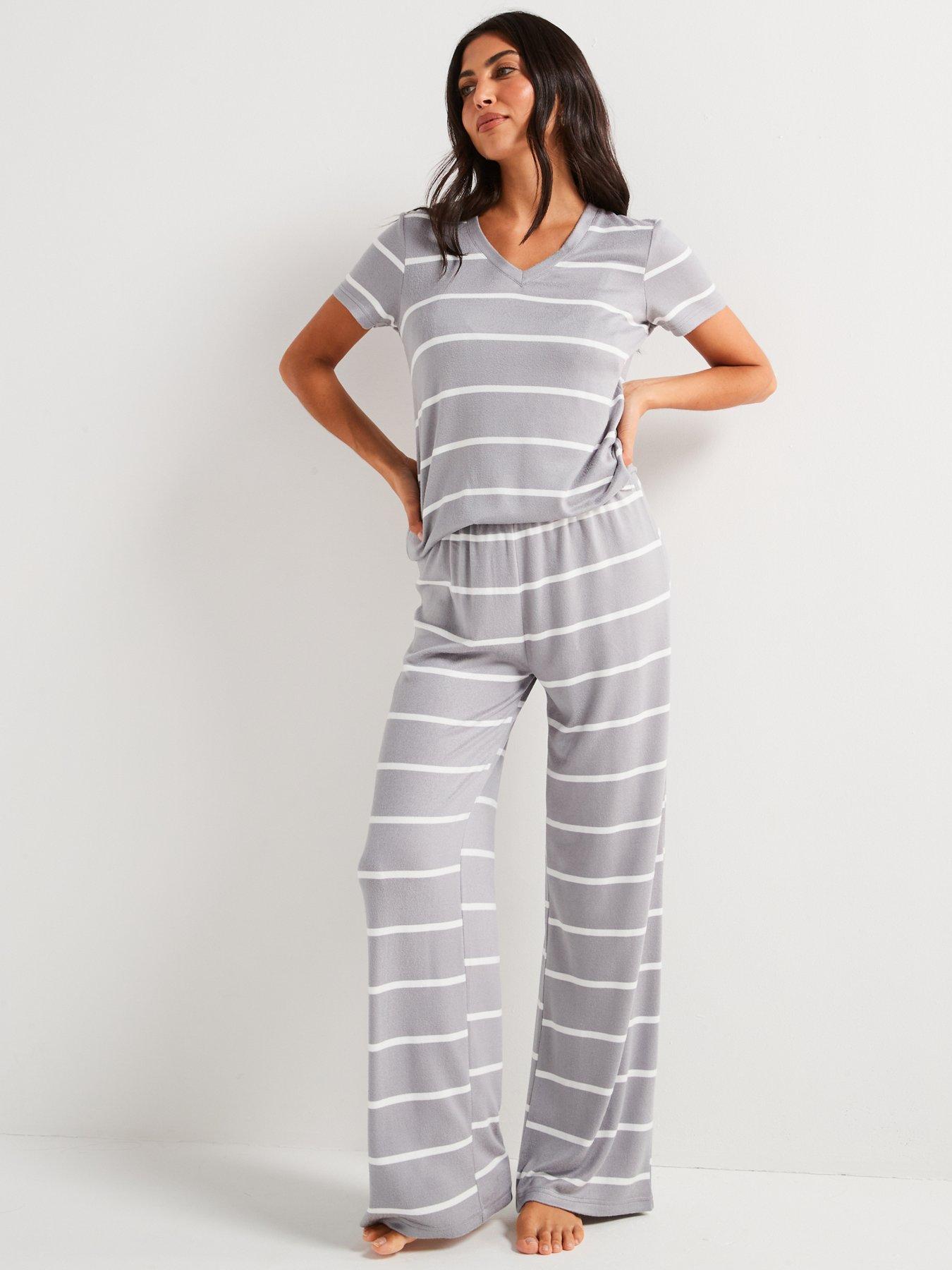 Image 4 of 4 of V by Very V Neck Stripe And Wide Leg Loungewear Set