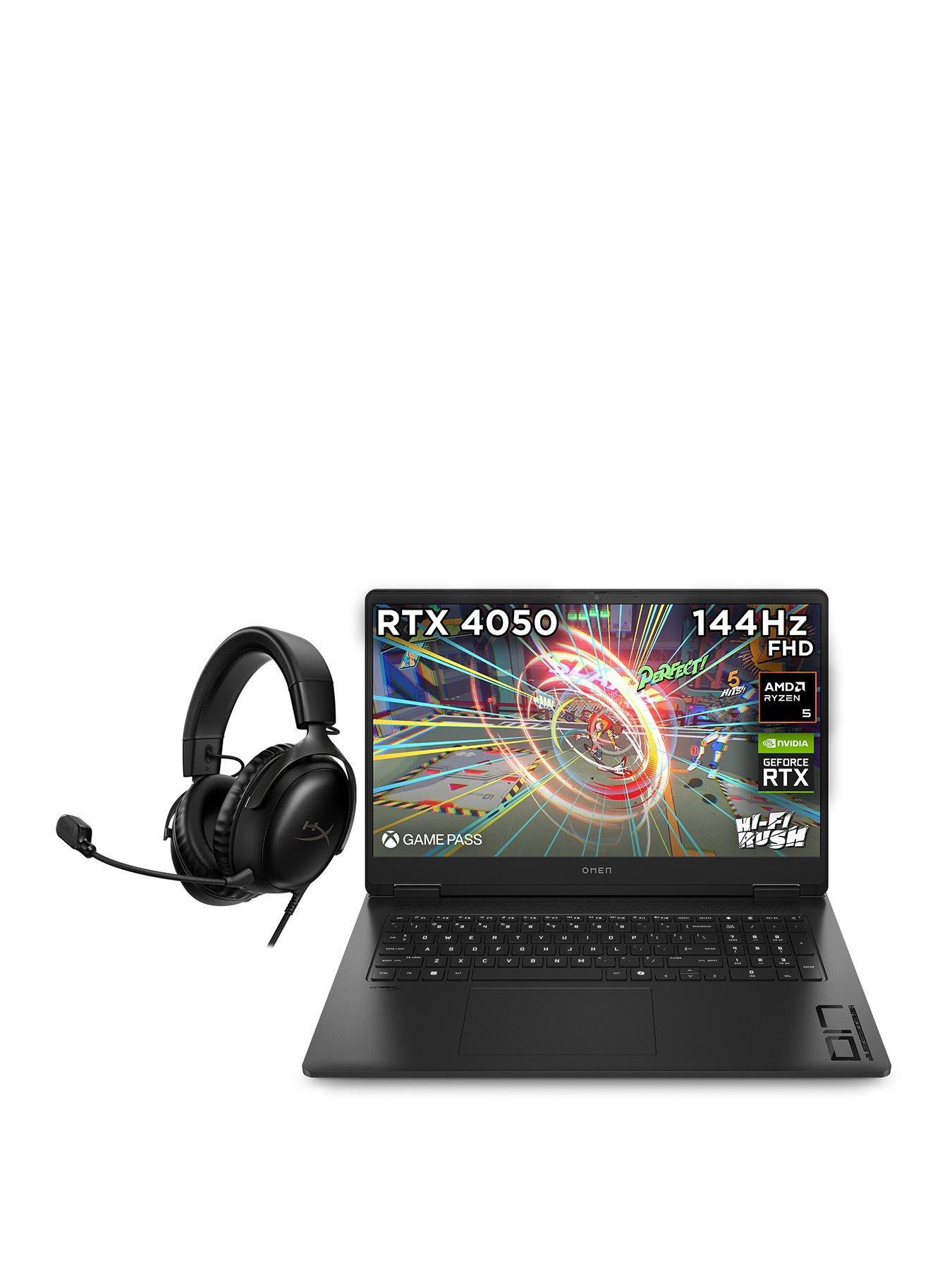 Image 1 of 8 of HP OMEN 17-db0013na Gaming Laptop with Hyper X Cloud III Wired Headset - RTX 4050 - AMD Ryzen 5 - 16GB RAM - 1TB SSD - 17.3in - Full HD
