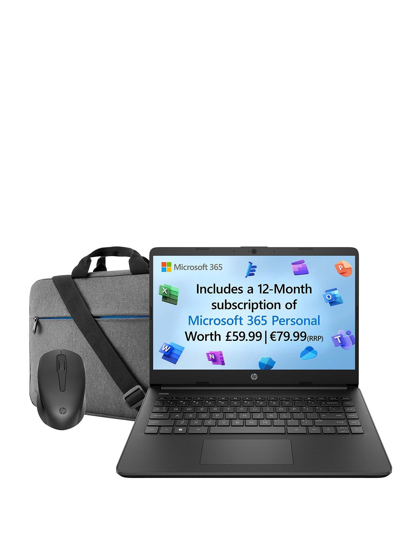 HP Laptop 14s-dq0011na with HP 150 mouse  &  Prelude 15.6 Bag - 14in Full HD - Intel Pentium - 4GB RAM - 128GB SSD - Black