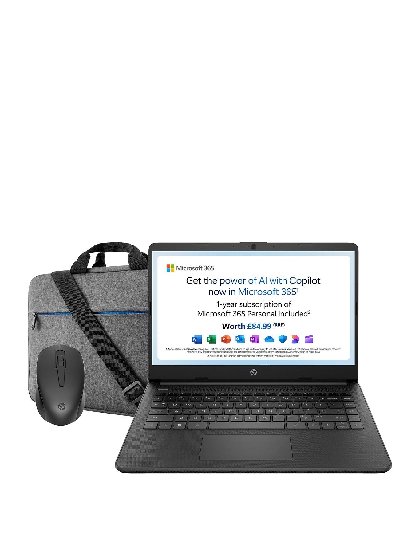 Image 1 of 8 of HP Laptop 14s-dq0011na with HP 150 mouse &amp; Prelude 15.6 Bag - 14in Full HD - Intel Pentium - 4GB RAM - 128GB SSD - Black