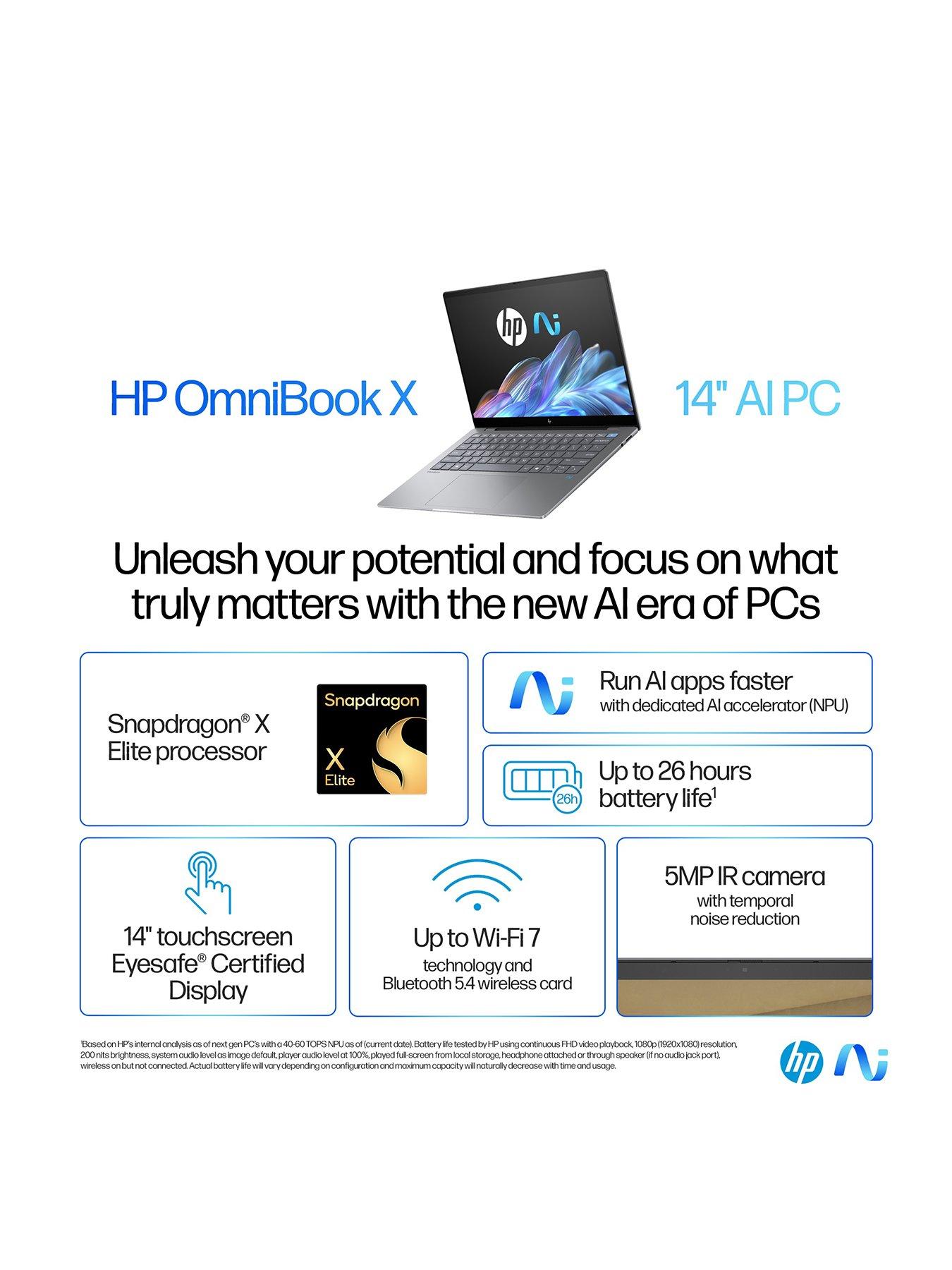 Image 3 of 8 of HP OmniBook X 14-fe0000na - Copilot+ PC - Snapdragon X Elite - 16GB RAM - 1TB SSD - 14in - 2.2K IPS Touchscreen - Silver