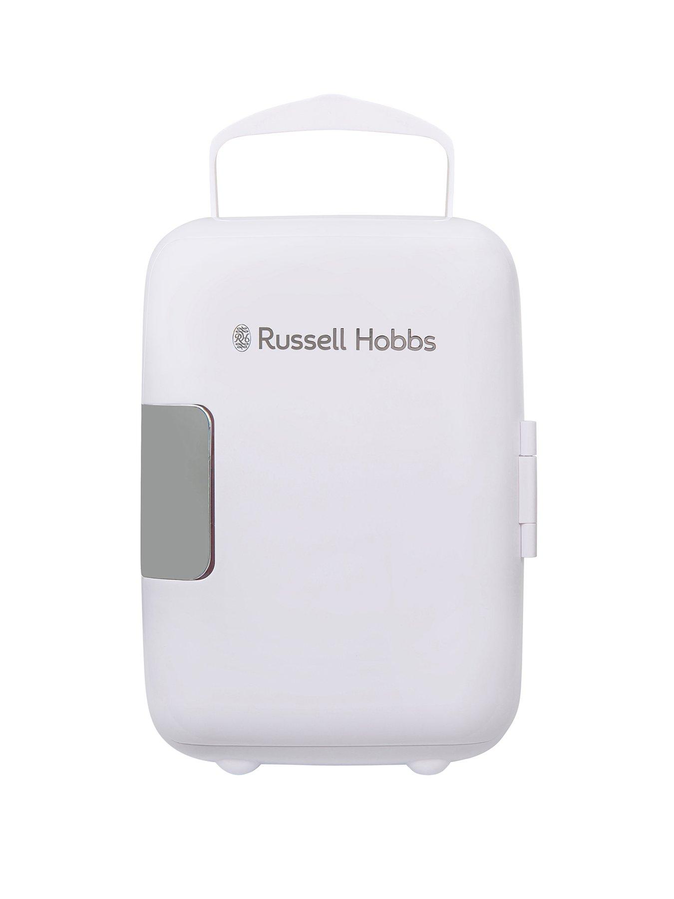 Image of Russell Hobbs RH4CLR1001 4L Mini Compact Cooler for Drinks and Cosmetics, Retro Style, White  &  Chrome