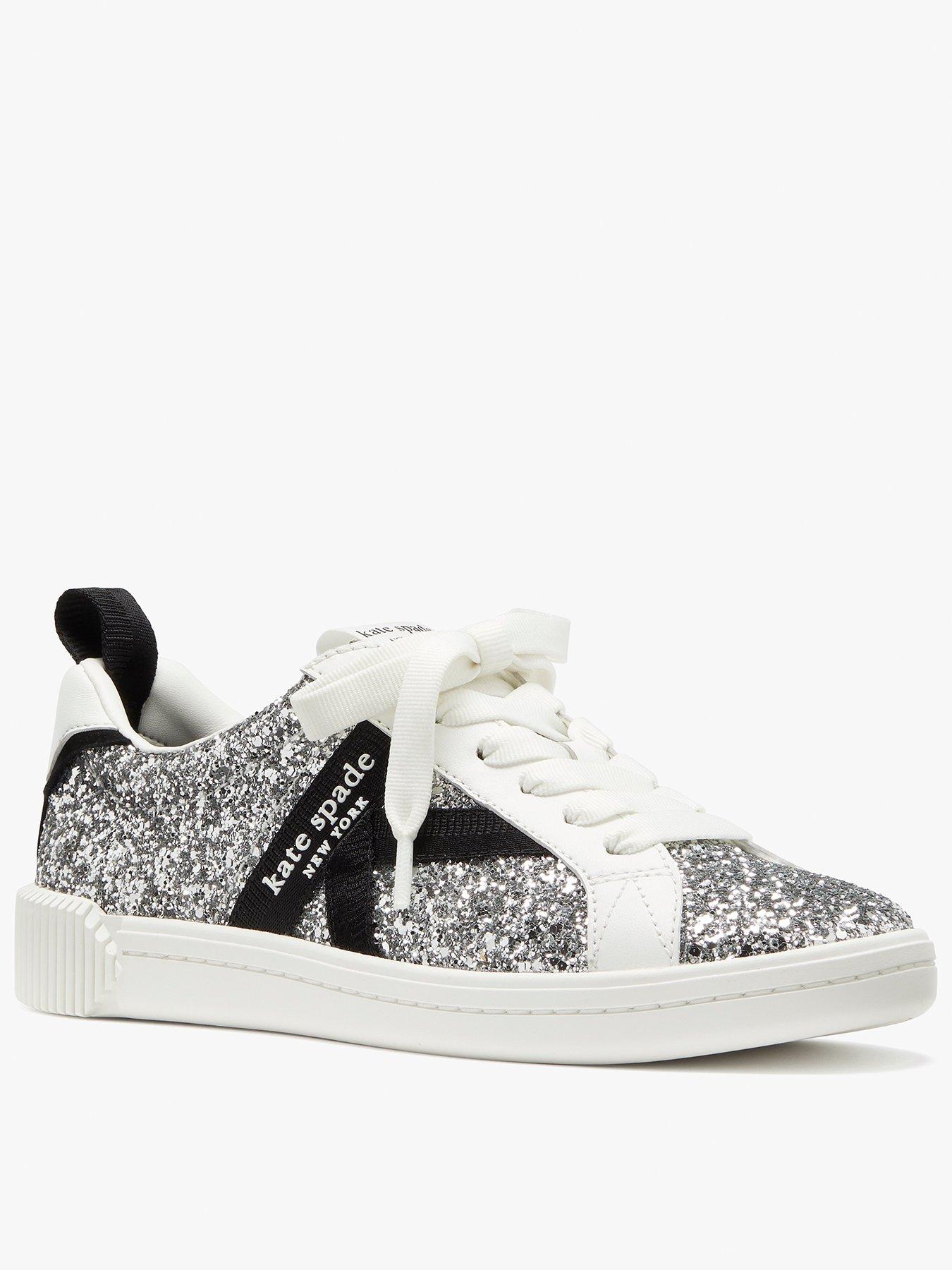 Kate Spade New York Signature Lace Up Sneaker Glitter Silver Very