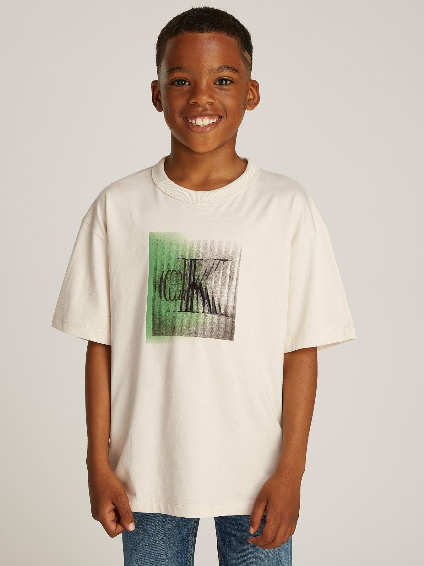 undefined Boys Large Shifted Ck Short Sleeve T-Shirt - Beige