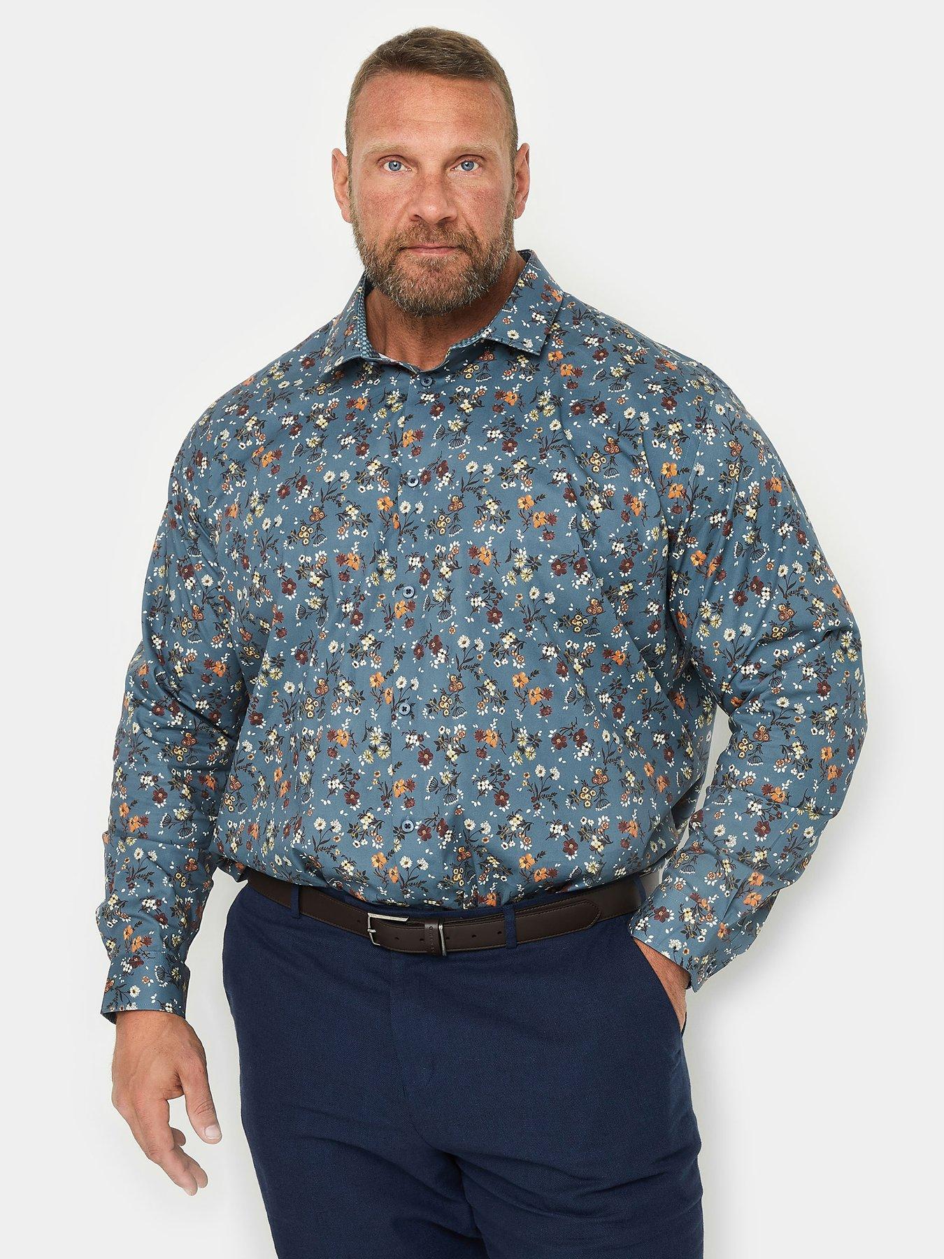 BadRhino Storm Blue Flower Shirt, Blue, Size 18, Men