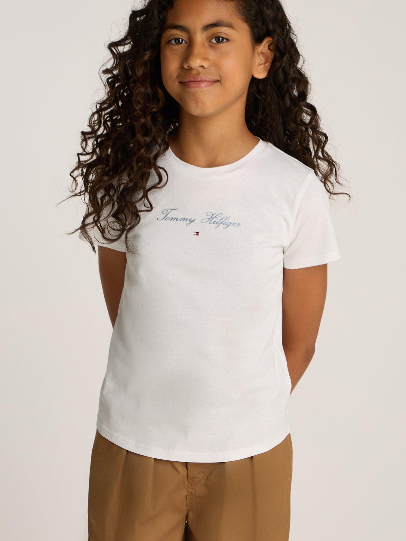 Tommy Hilfiger Girls Script Slim Short Sleeve T-Shirt - White