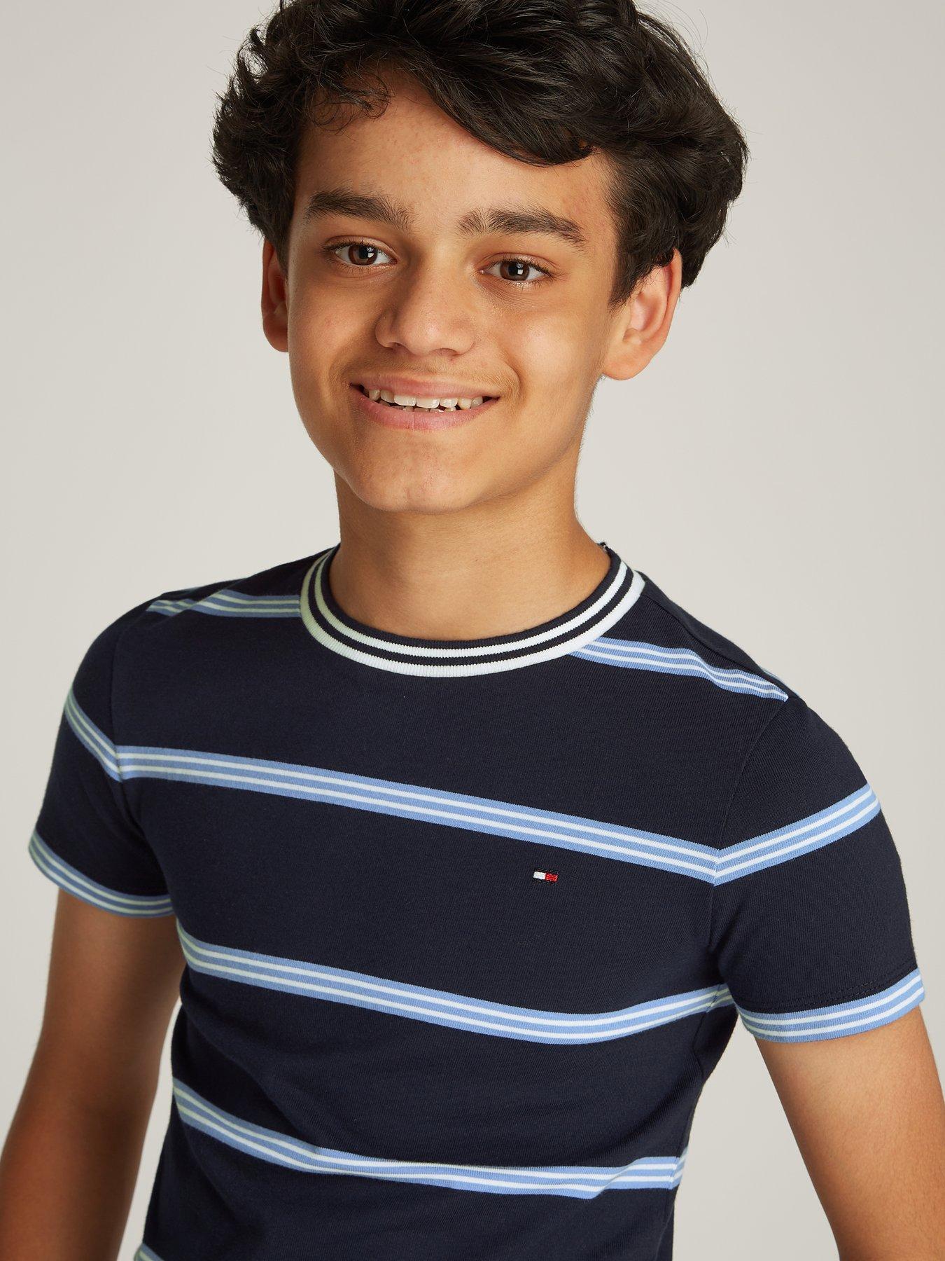 Image 3 of 4 of Tommy Hilfiger Boys Striped Short Sleeve T-Shirt - Navy