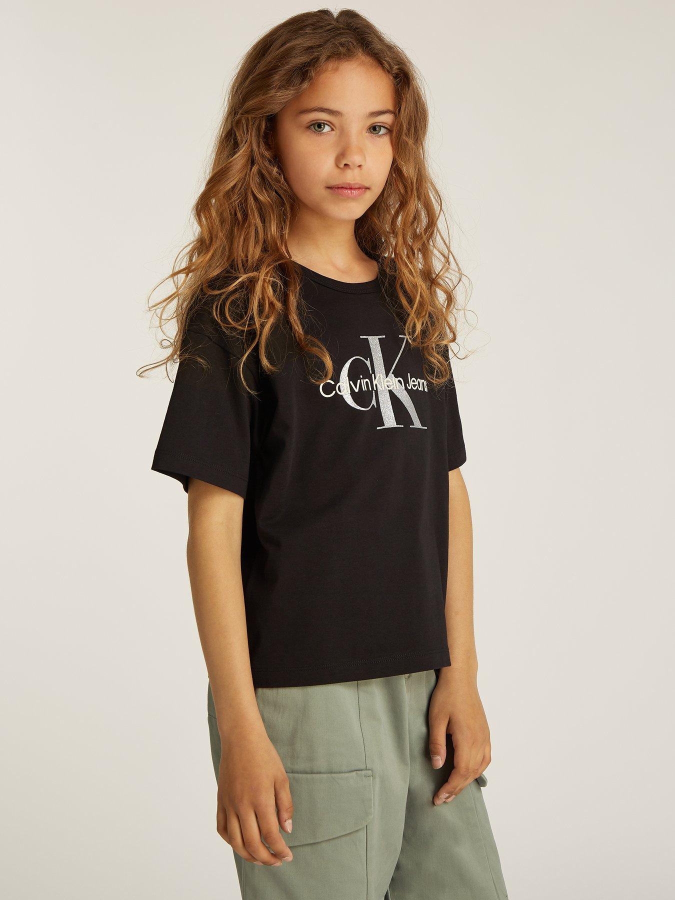 undefined Girls Monologo Glitter Short Sleeve T-Shirt - Black