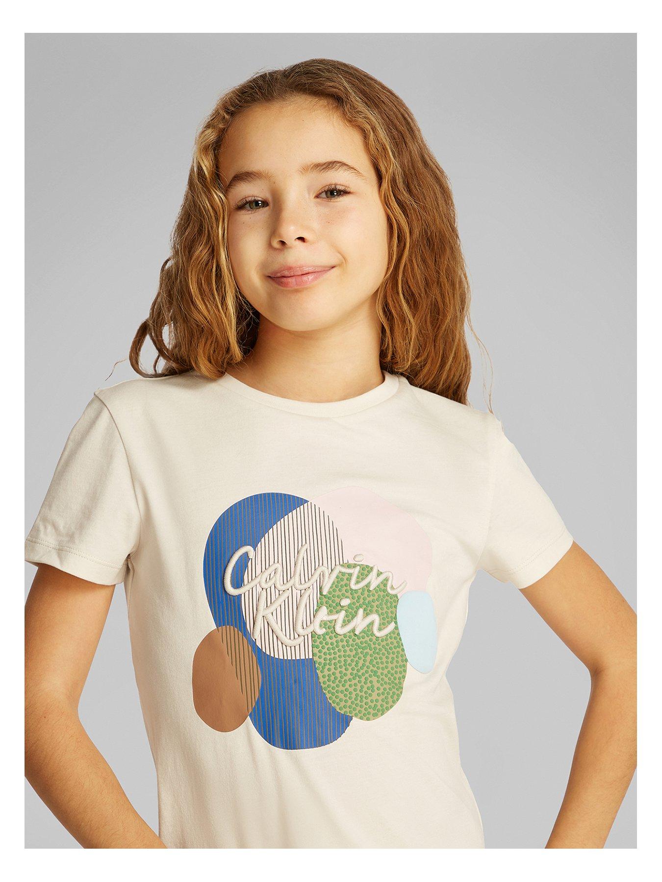 undefined Girls Multi Colour Graphic Short Sleeve T-Shirt - Beige